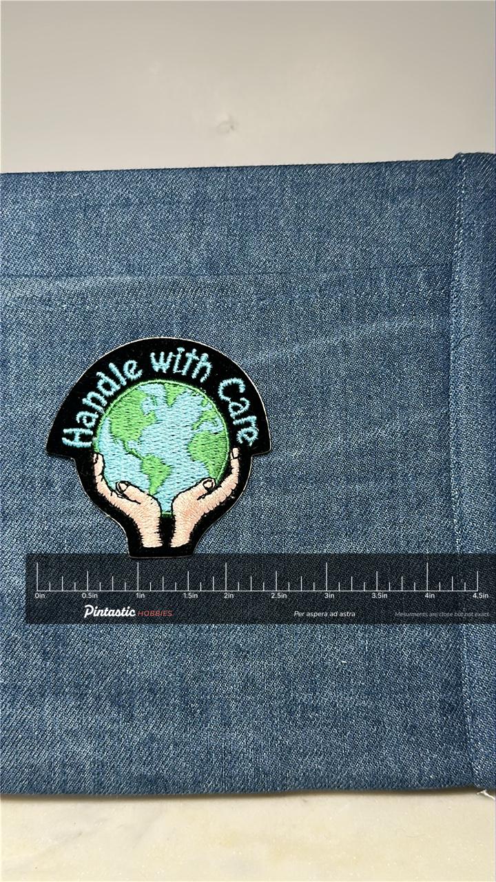 Earth Awareness Collectable Patch: Bold Black/Green - Eco Message Accessory with ruler overlay for size reference