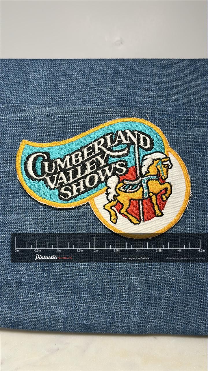 Cumberland Valley Shows Collectable Patch: Carousel Design - Vintage Fair Accessory with ruler overlay for size reference
