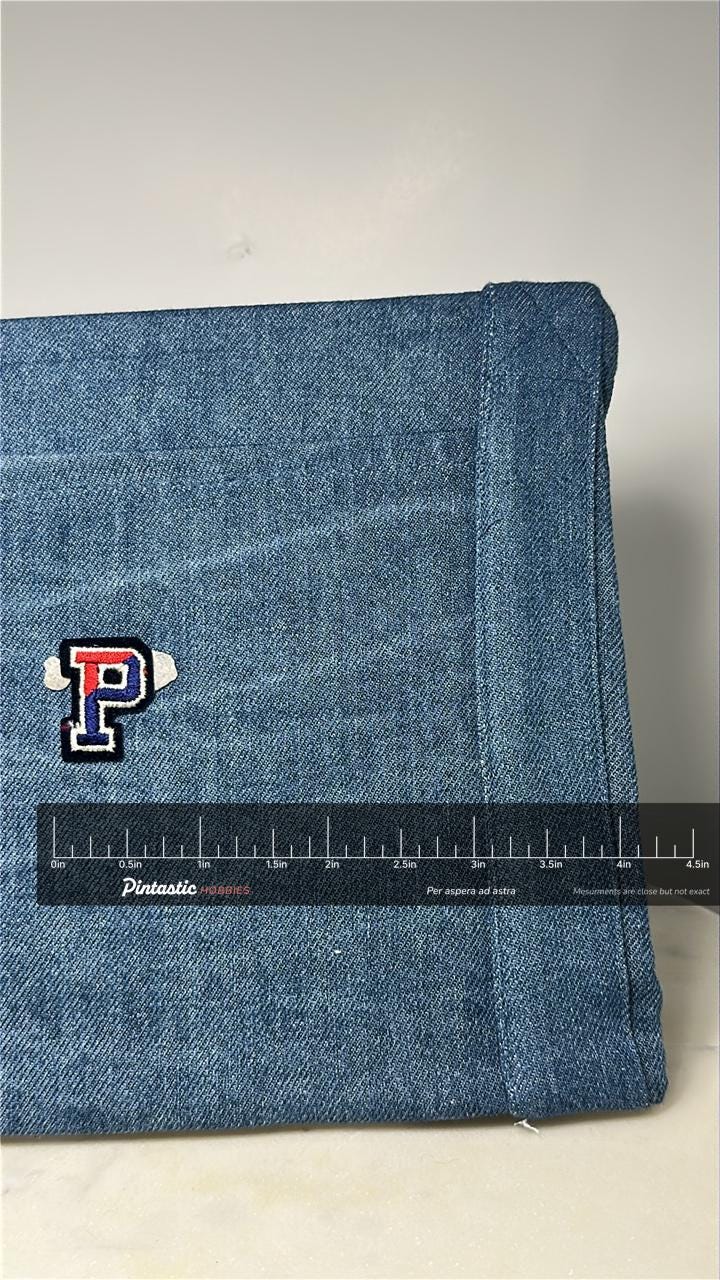 Varsity Letter P Collectable Patch: Red White Blue Felt - Vintage Accessory with ruler overlay for size reference