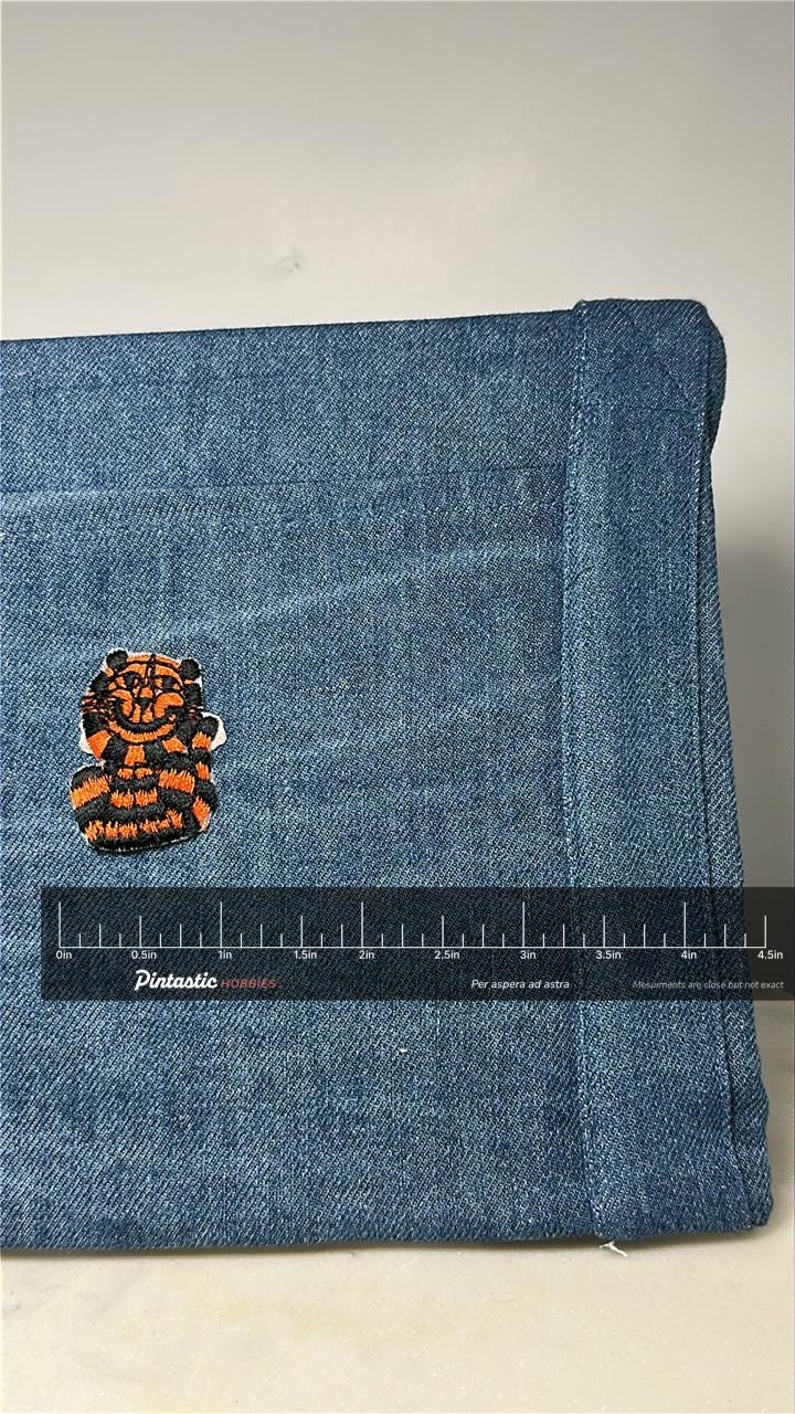 Tiger Cub Collectable Patch: Orange & Black - Vintage Animal Accessory with ruler overlay for size reference