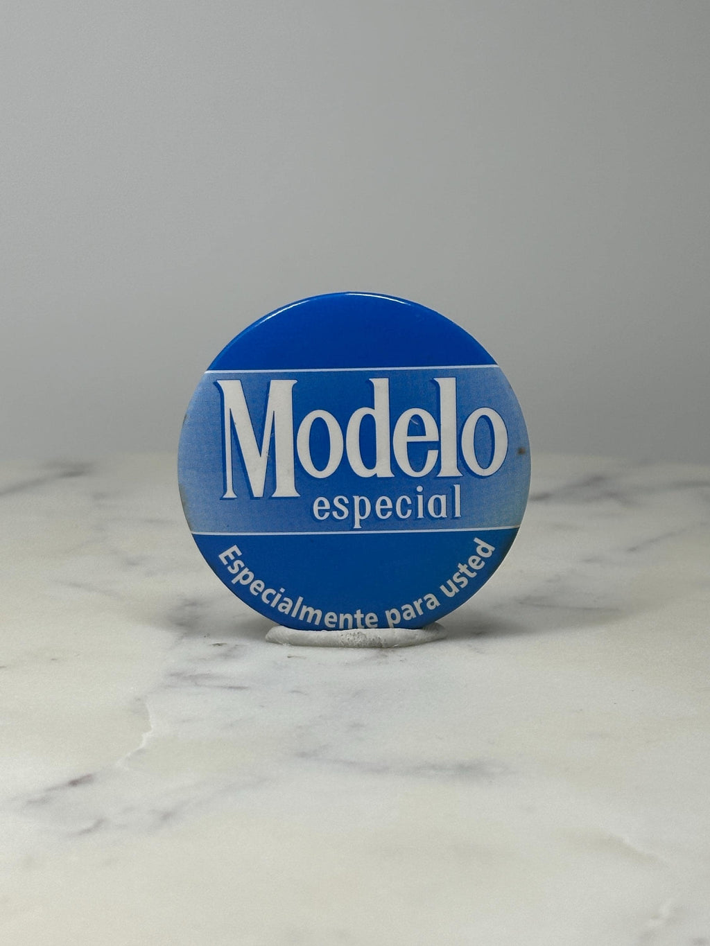 Modelo Especial Beer Button Pin: Blue Logo - Breweriana Accessory