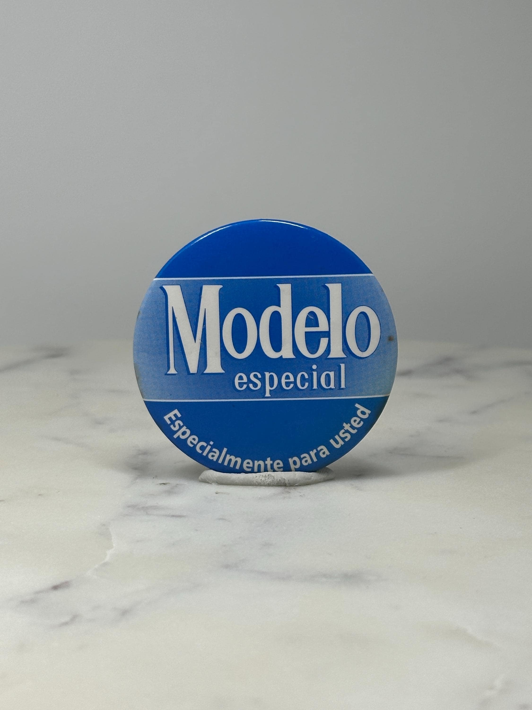 Modelo Especial Beer Button Pin: Blue Logo - Breweriana Accessory