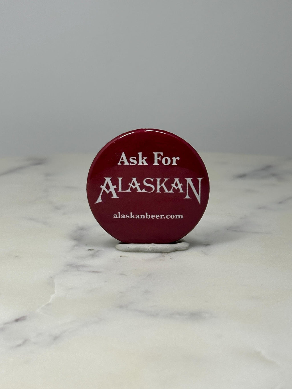 Alaskan Brewing Advertising Button Pin: Red White - Beer Promo Accessory