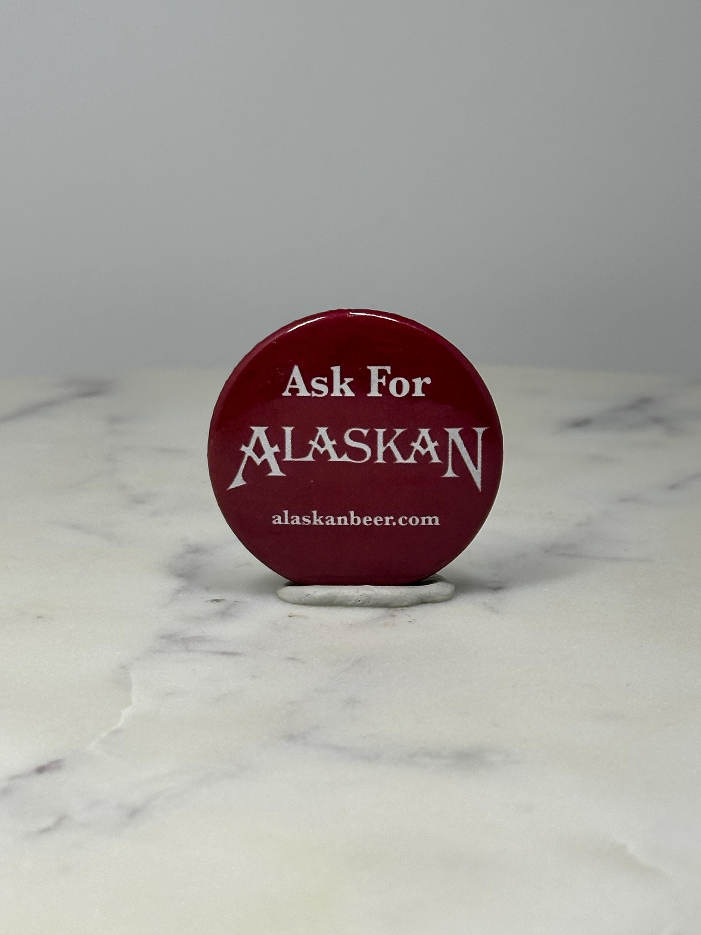 Alaskan Brewing Advertising Button Pin: Red White - Beer Promo Accessory