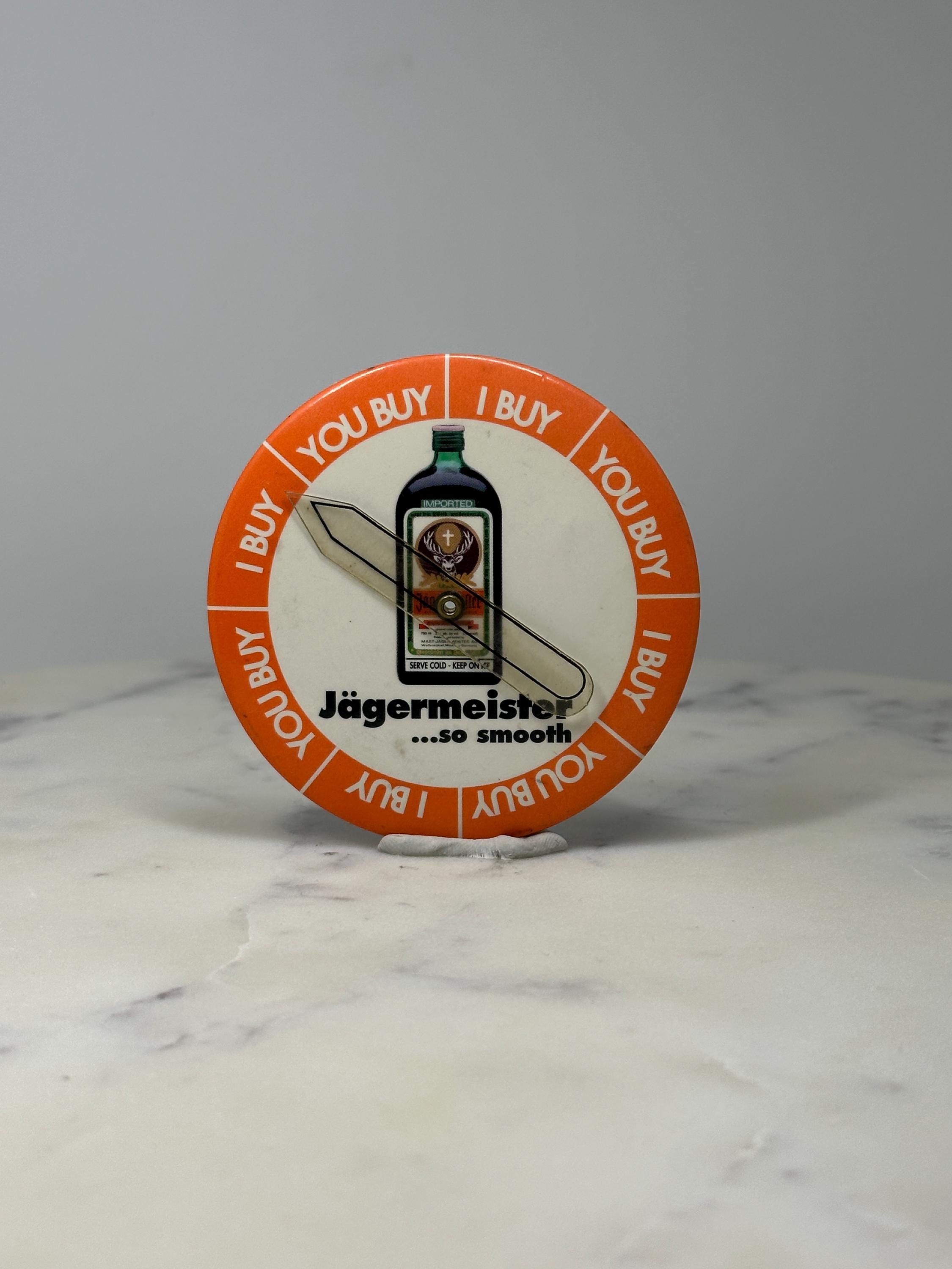Jagermeister Advertising Spinner Pin: Orange White - Barware Promo Accessory