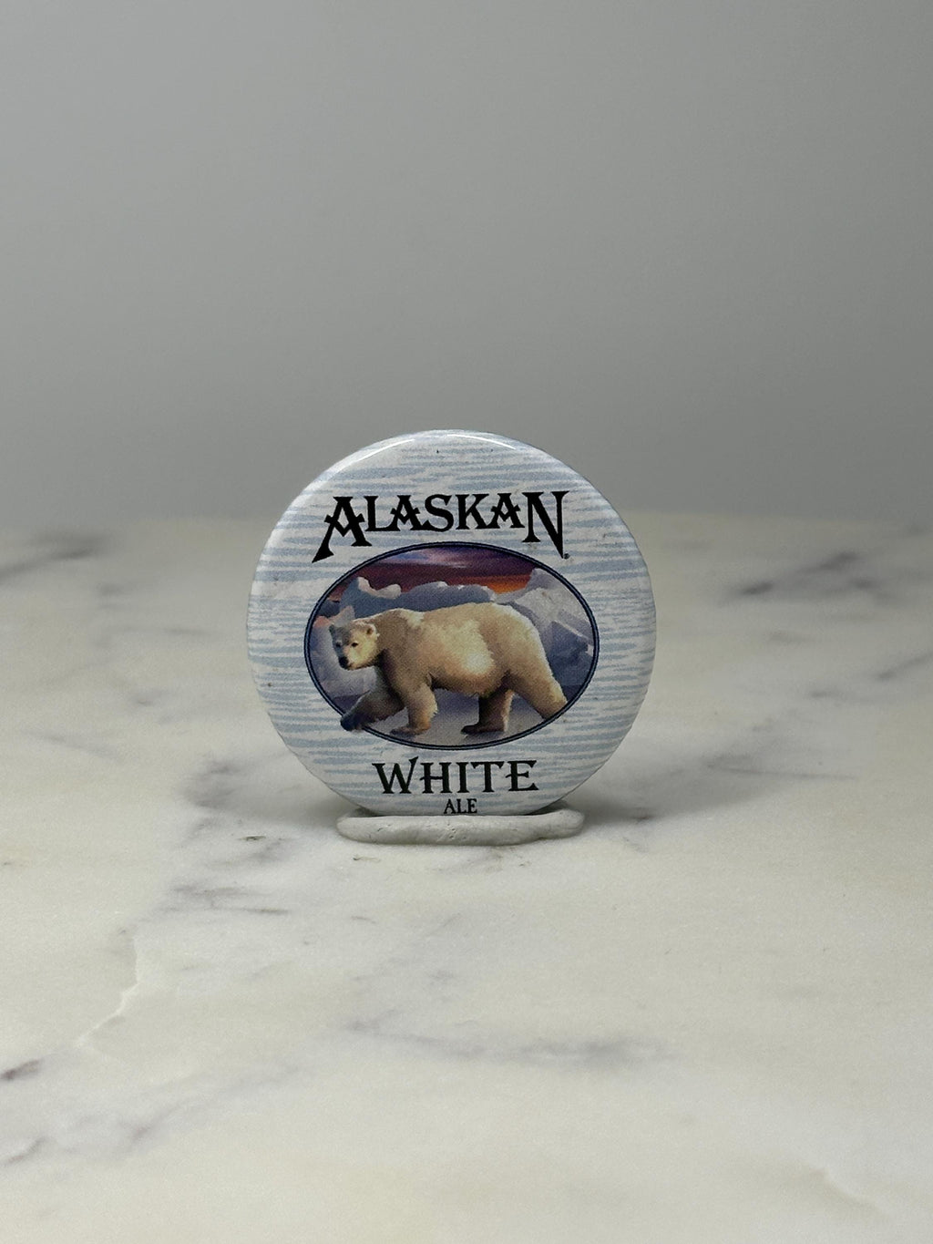Alaskan White Ale Beer Button Pin: Polar Bear Scenic - Brewery Souvenir