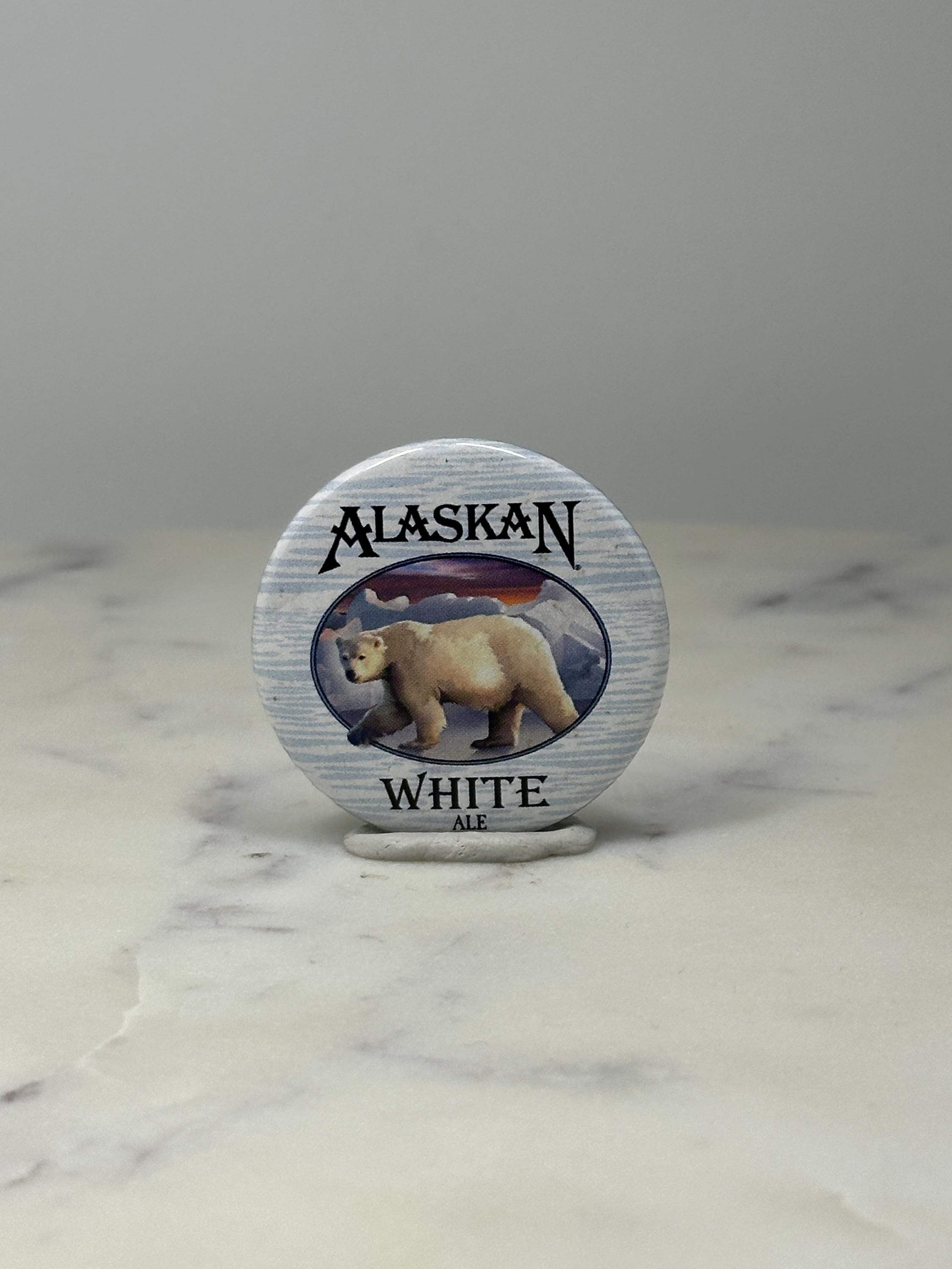 Alaskan White Ale Beer Button Pin: Polar Bear Scenic - Brewery Souvenir