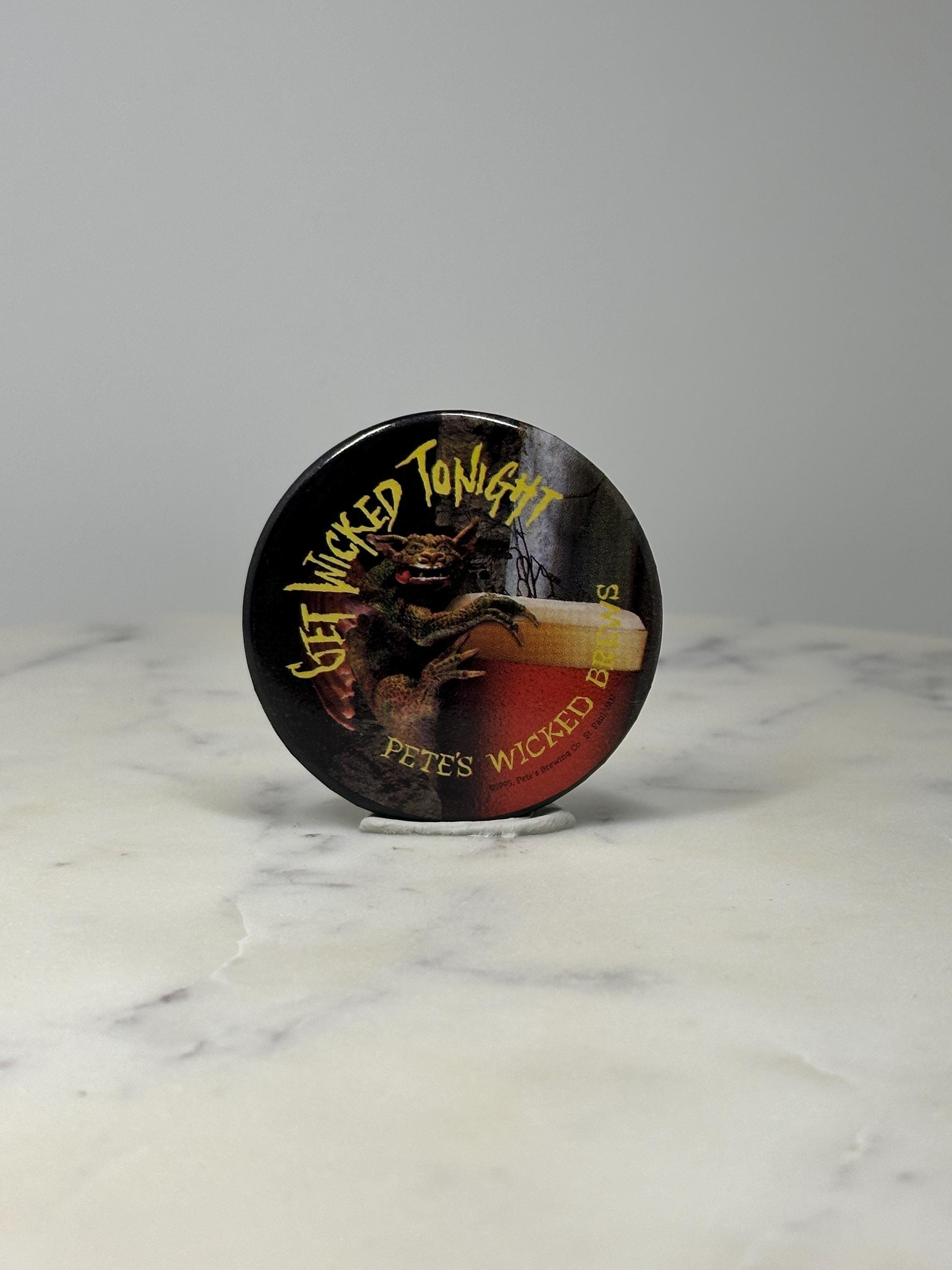 Pete's Wicked Beer Button Pin: Full Color Graphic - 1990s Brewery Promo