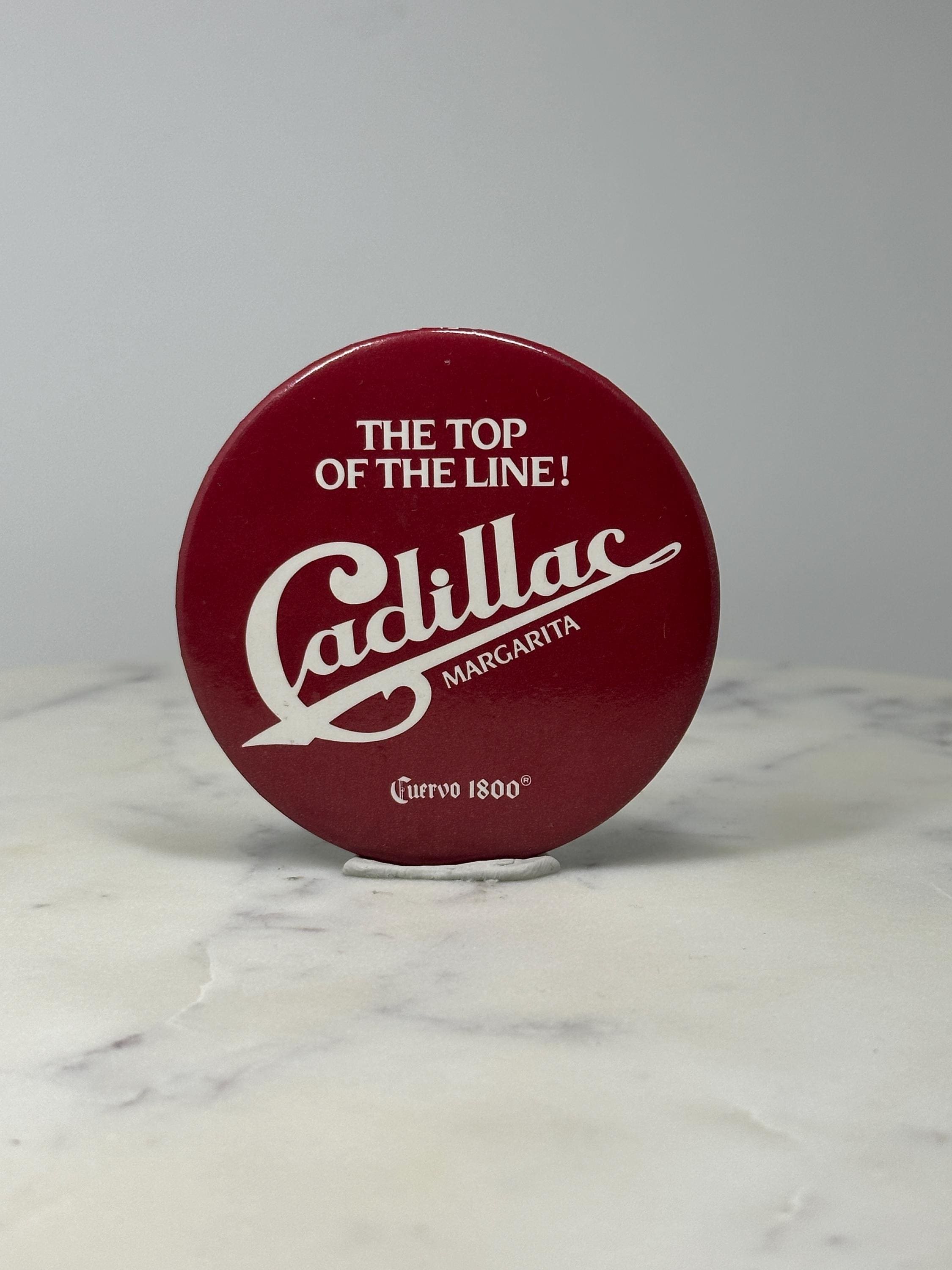 Cadillac Margarita Advertising Button Pin: Red White Promo - Barware Accessory