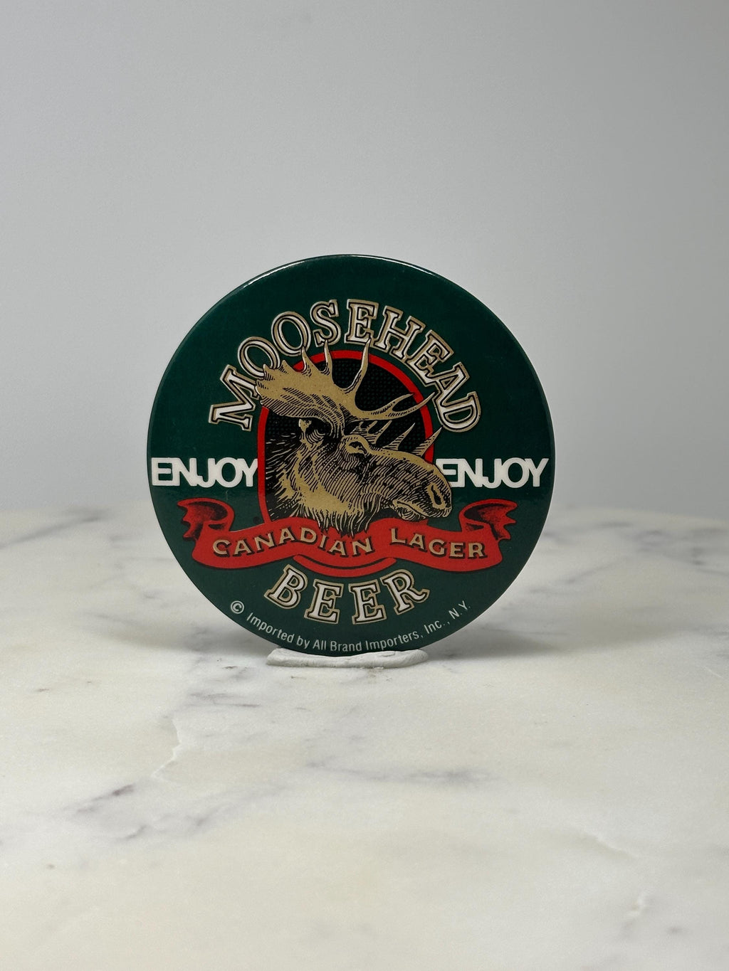 Moosehead Beer Button Pin: Green Enamel - Canadian Lager Accessory