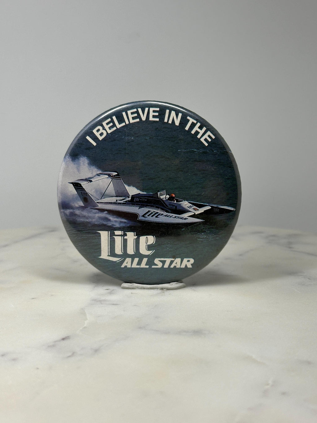 Miller Lite All Star Boat Pinback Button: Full Color - 1980s Promo Accessory