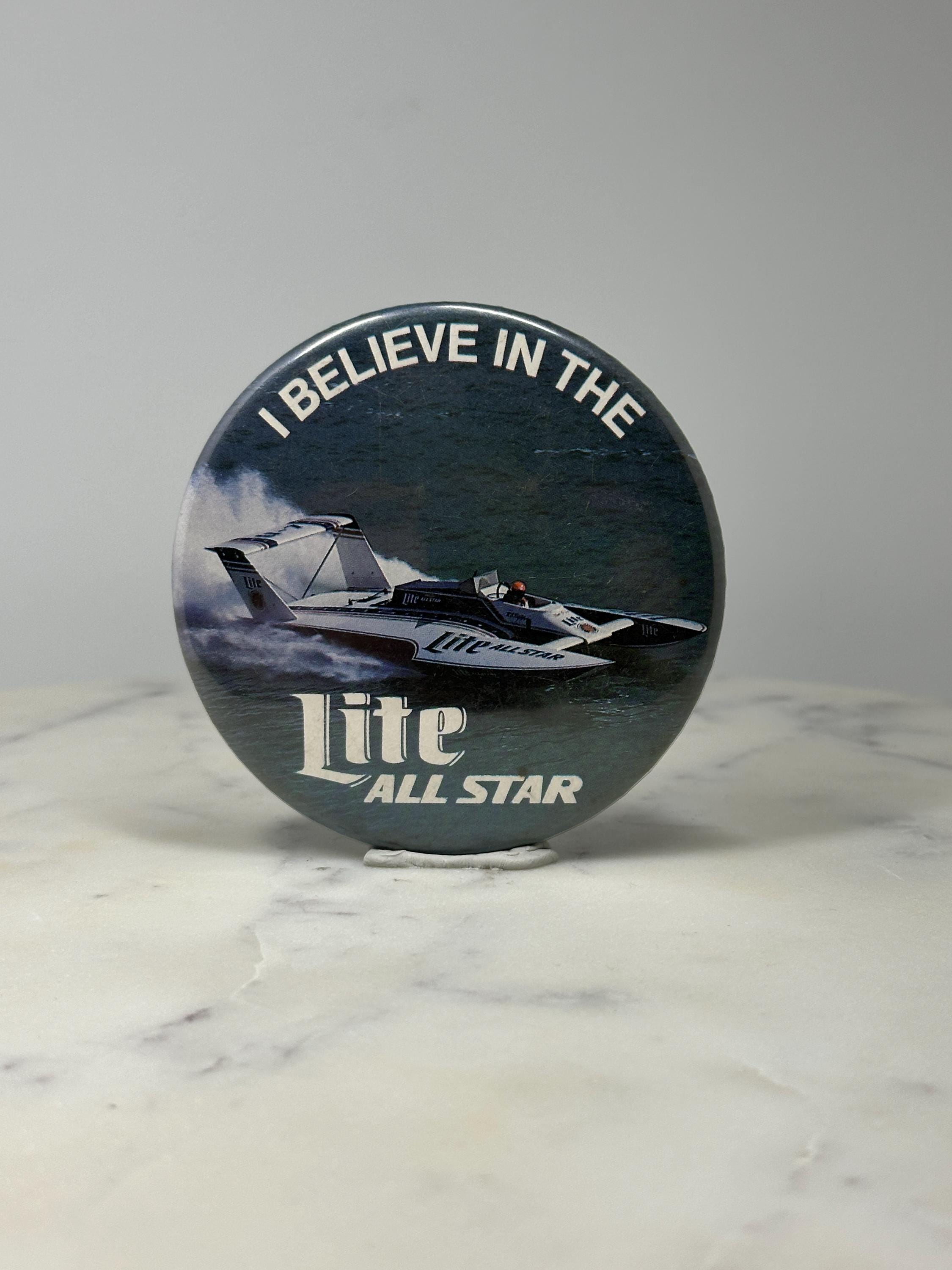 Miller Lite All Star Boat Pinback Button: Full Color - 1980s Promo Accessory