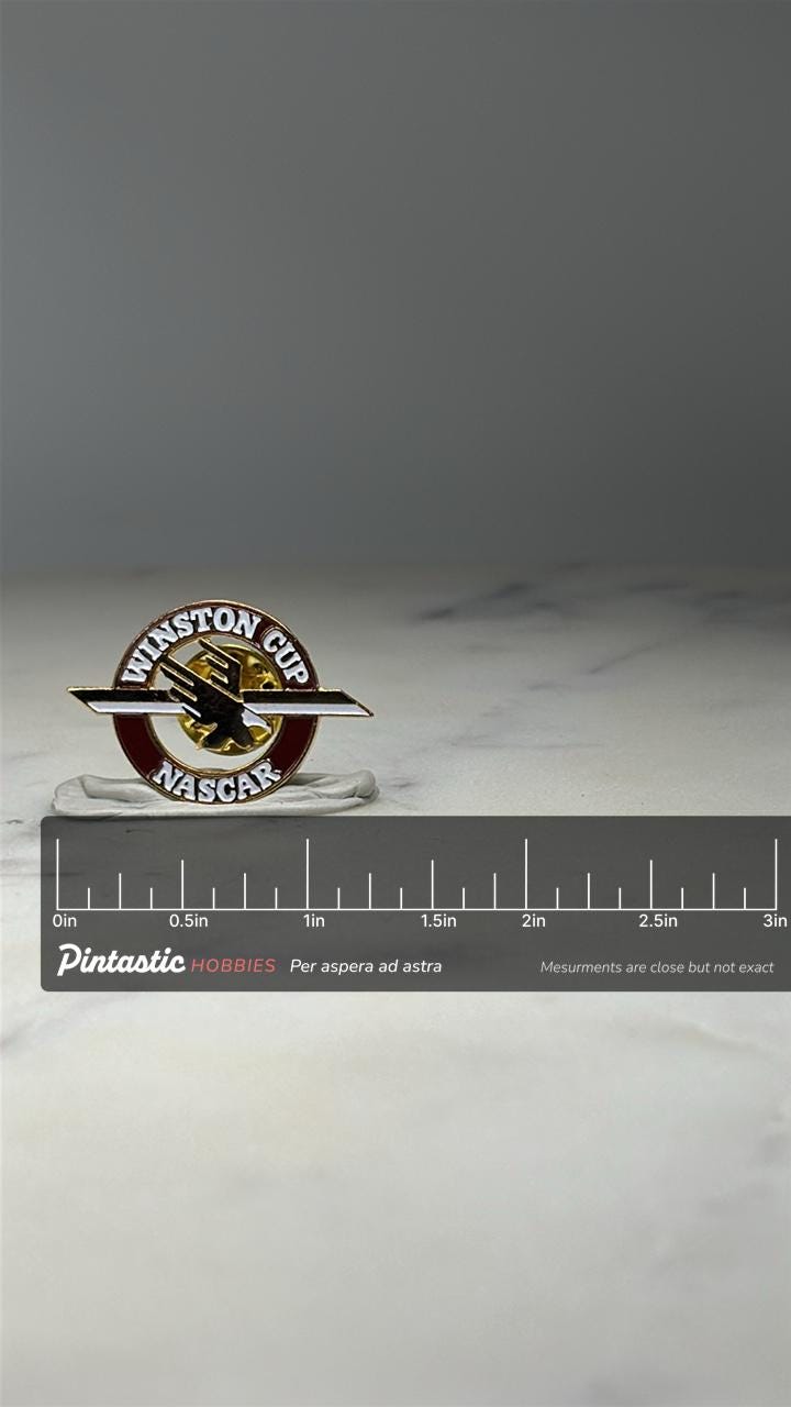 Winston Cup NASCAR Enamel Pin: Red Gold Racing - 1990s Accessory with ruler overlay for size reference