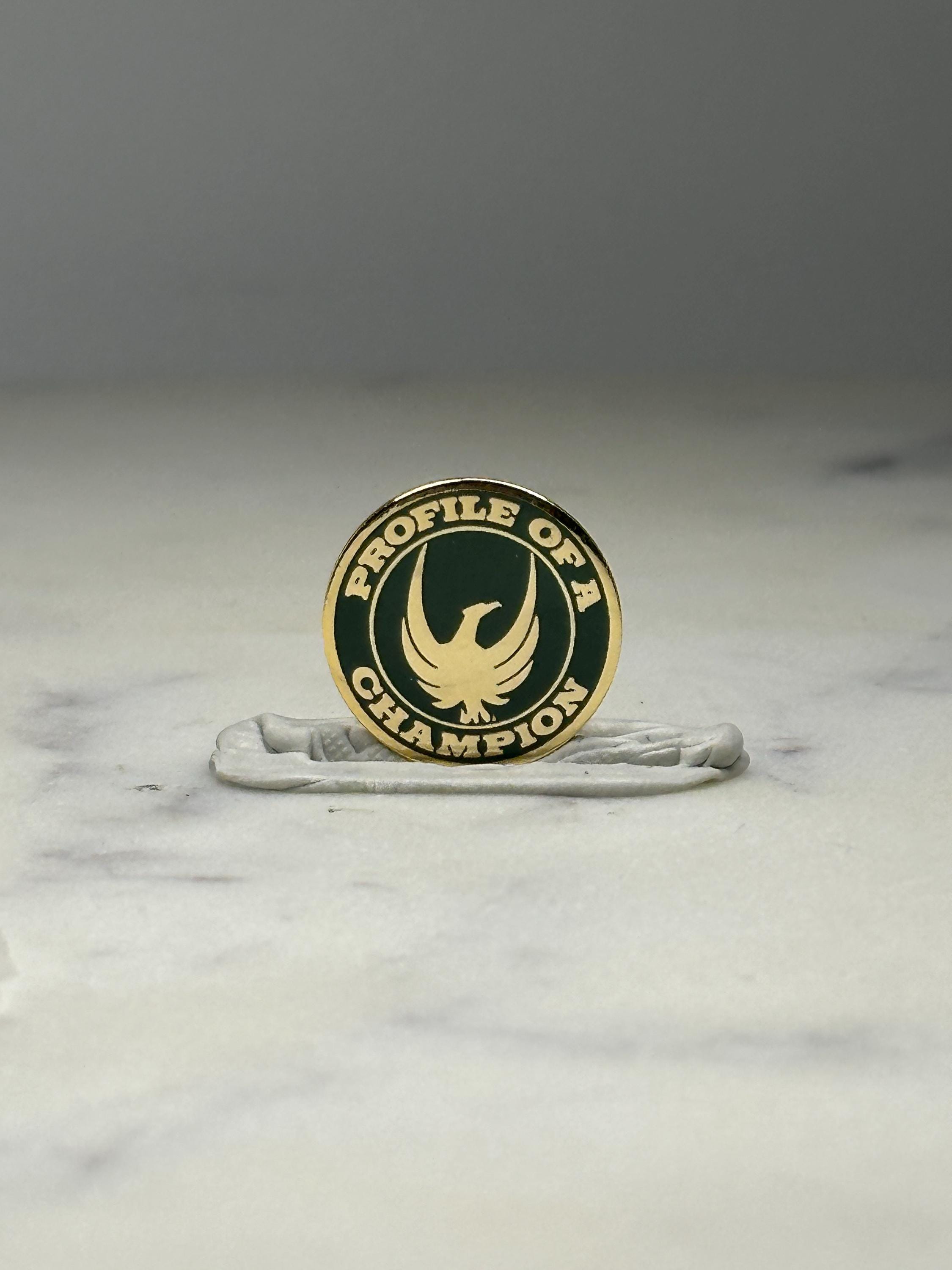 Profile of a Champion Enamel Pin: Green Gold Finish - Motivational Award Accessory