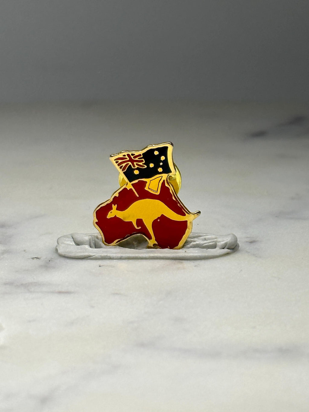 Australia Flag Map Enamel Pin: Red Gold Tone - Travel Souvenir Accessory