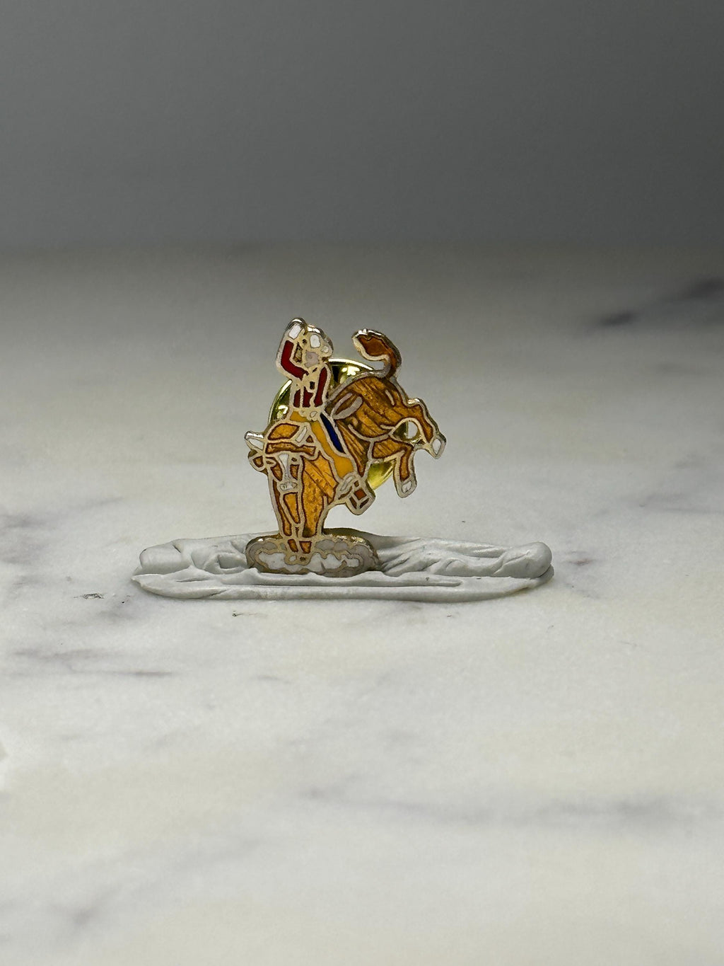 Rodeo Cowboy Bronco Pin: Gold Tone Enamel - Western Accessory