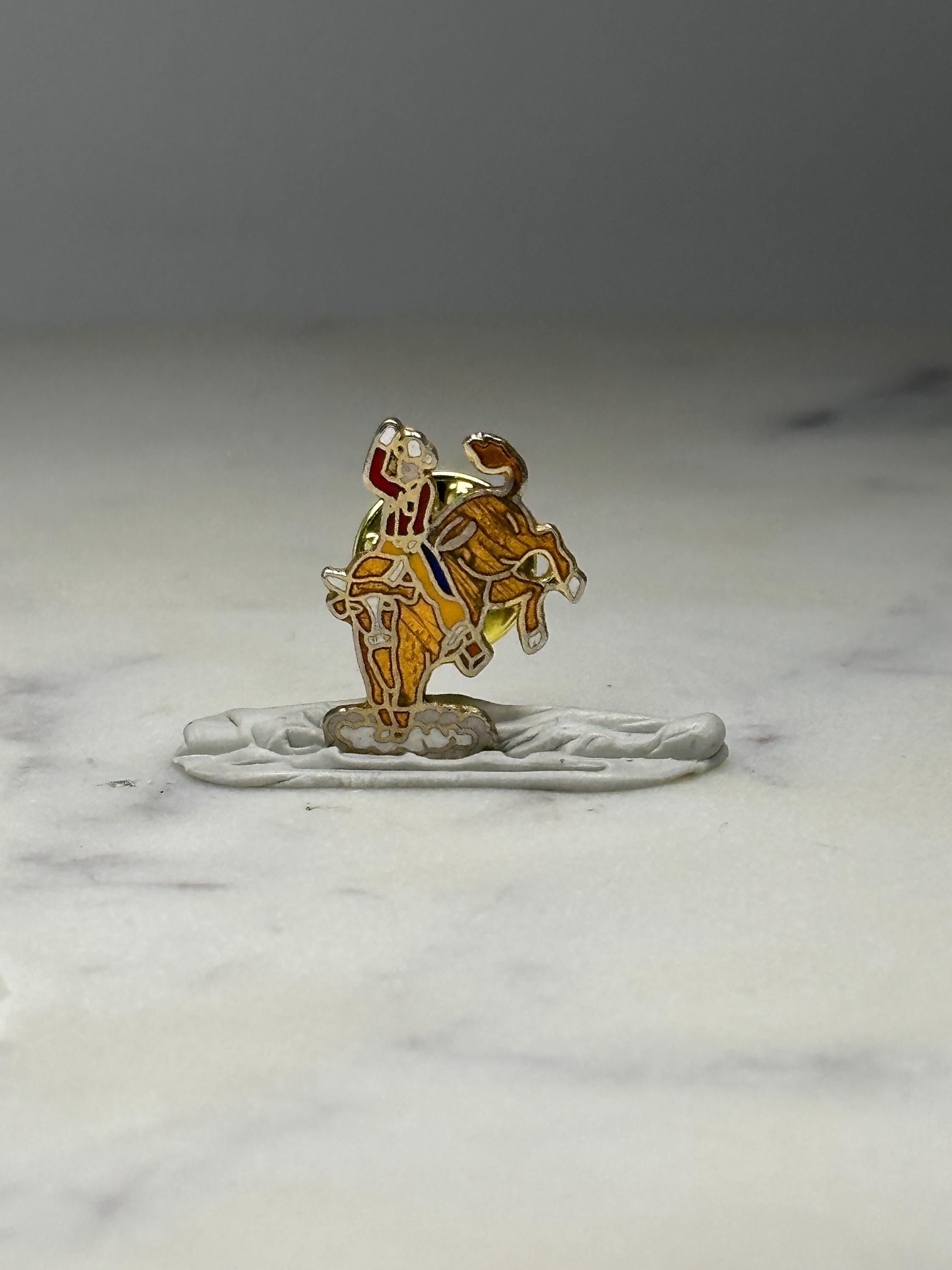 Rodeo Cowboy Bronco Pin: Gold Tone Enamel - Western Accessory