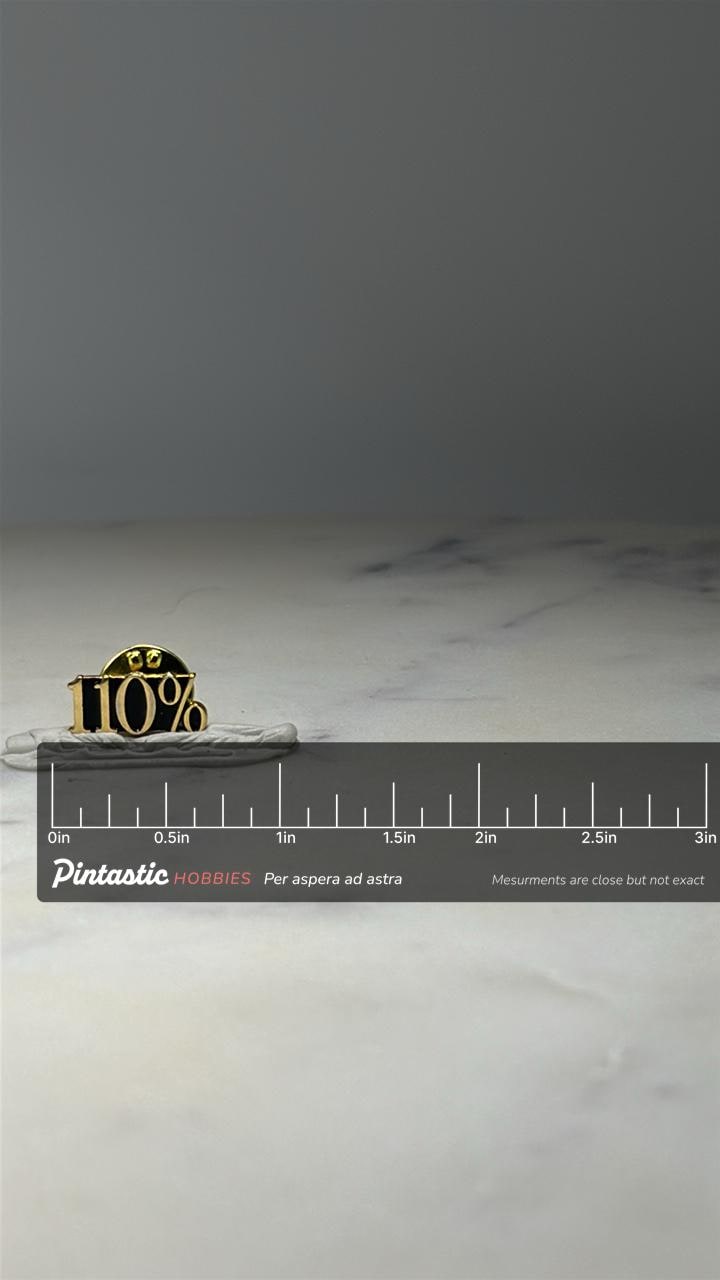 110 Percent Motivational Lapel Pin: Black Gold Tone - Novelty Accessory with ruler overlay for size reference