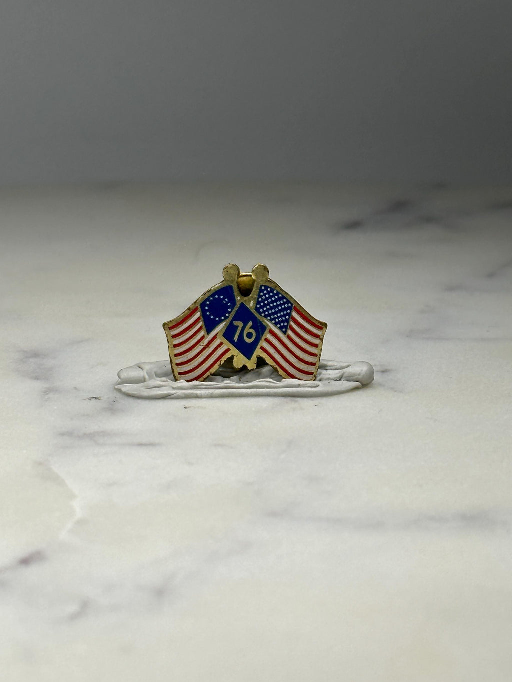 76 Bicentennial Flag Lapel Pin: Gold Tone Enamel - Patriotic USA Accessory