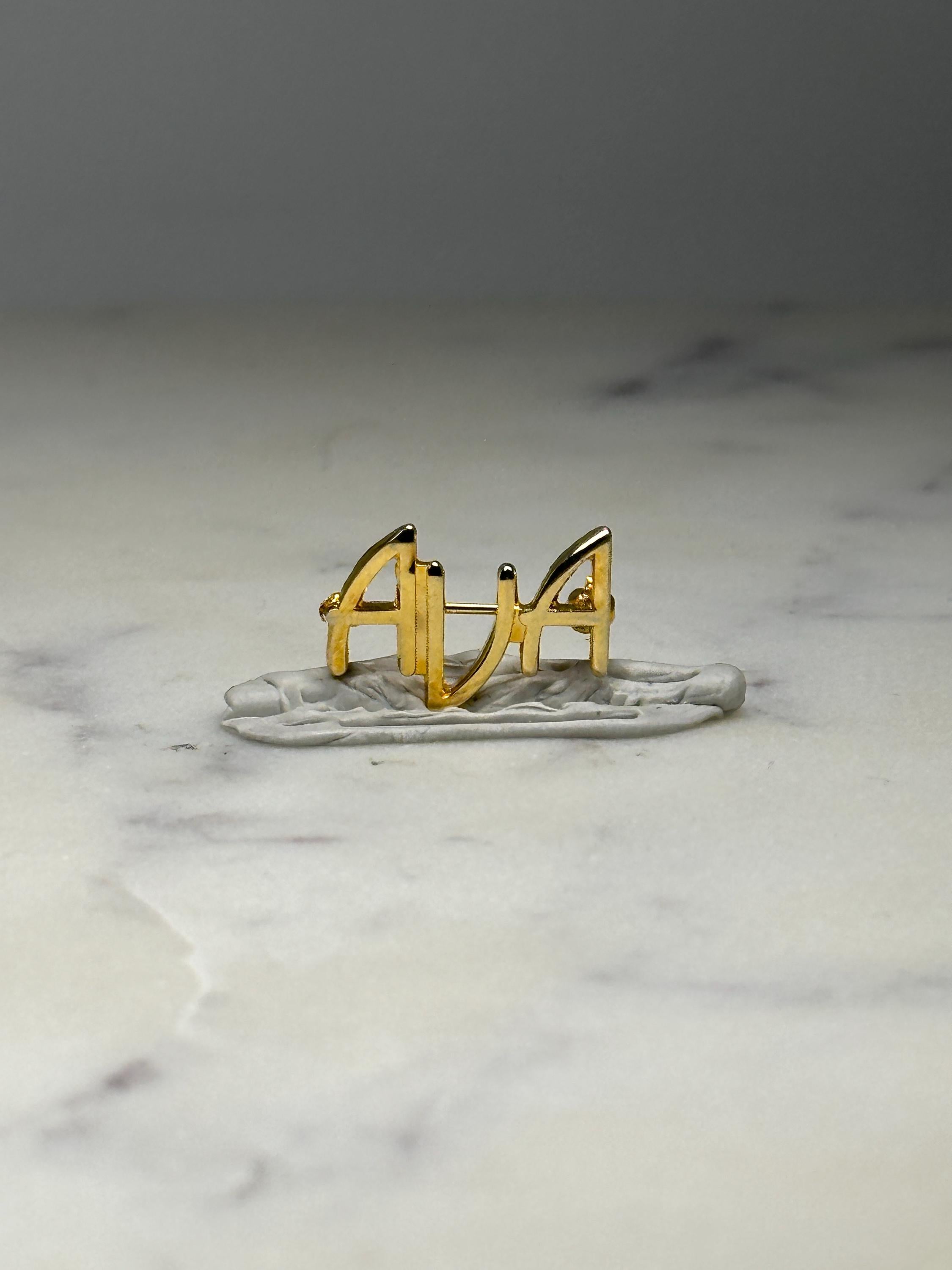 AVA Monogram Pin Gold Tone Initials Lapel Pin Vintage Letter Brooch