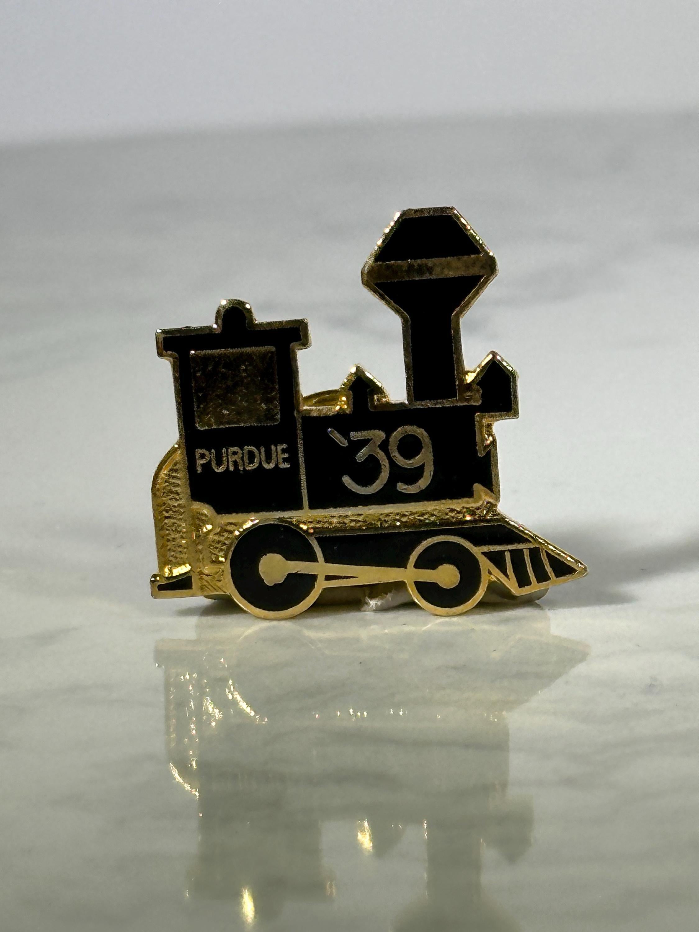 Rare purdue '39 train pin: black & gold enamel - class of '39 college accessory