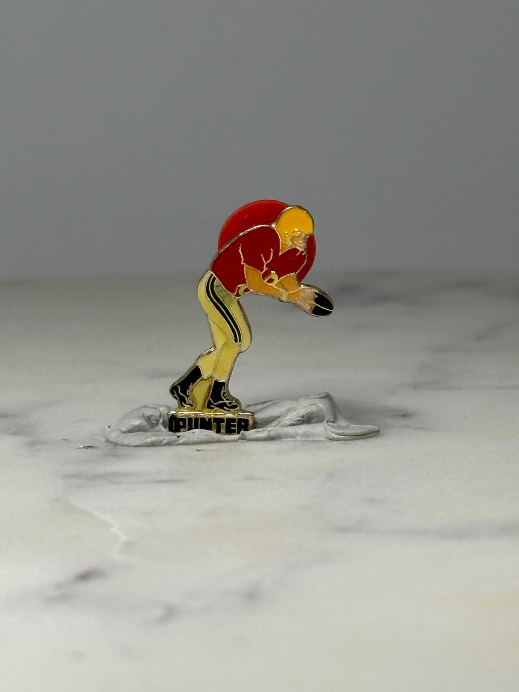 Football Punter Player Pin: Gold Tone Enamel - Vintage Sports Accessory