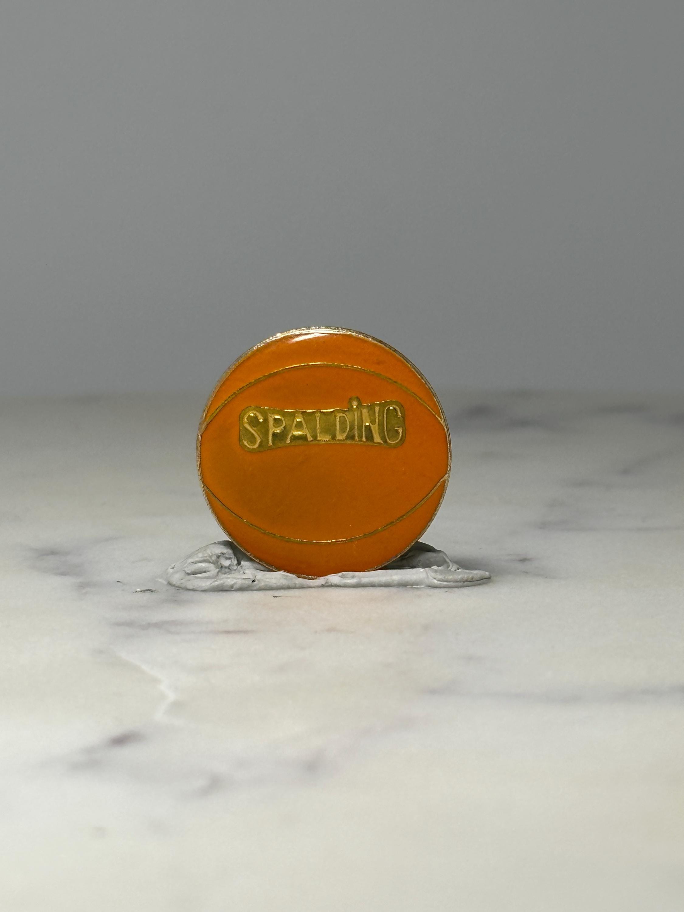 Spalding Basketball Lapel Pin: Orange Enamel - Vintage Sports Accessory
