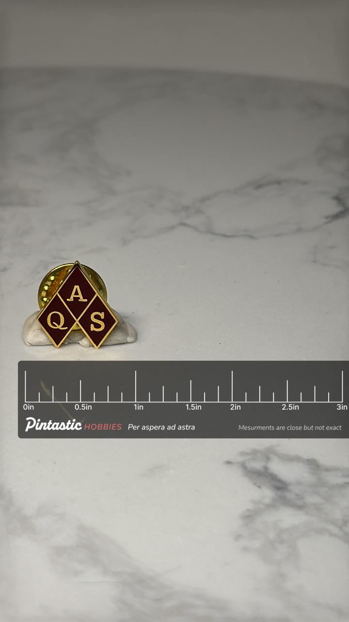 Vintage AQS American Quilters Society Pin: Gold Tone Burgundy Pin – Quilting Collectible Badge with ruler overlay for size re