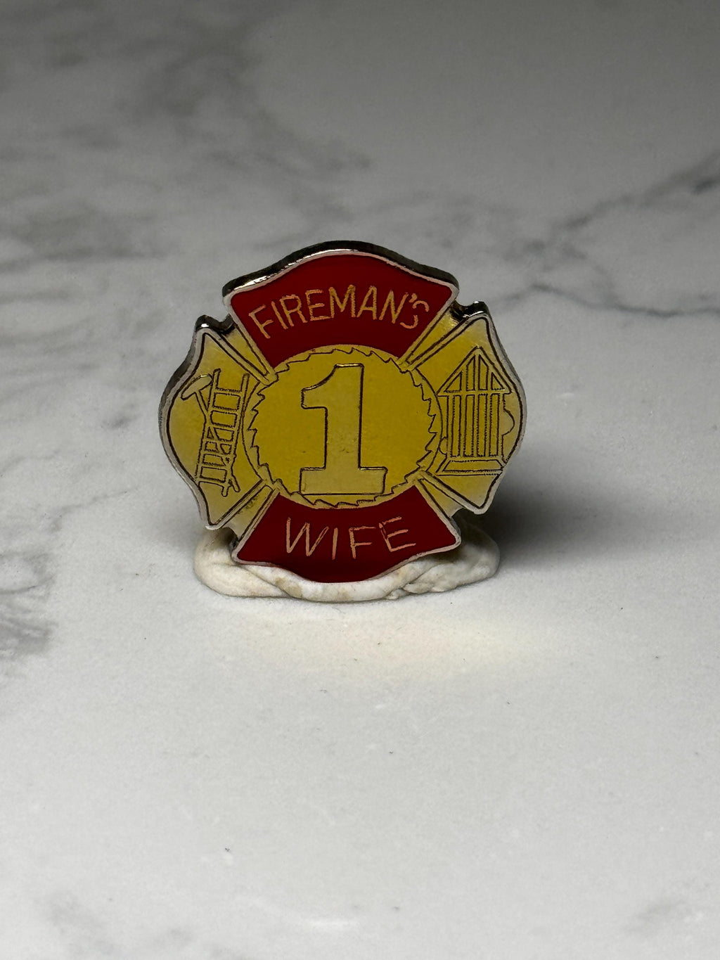 Fireman's Wife Maltese Cross Pin: Red Gold Enamel - Fire Dept Accessory