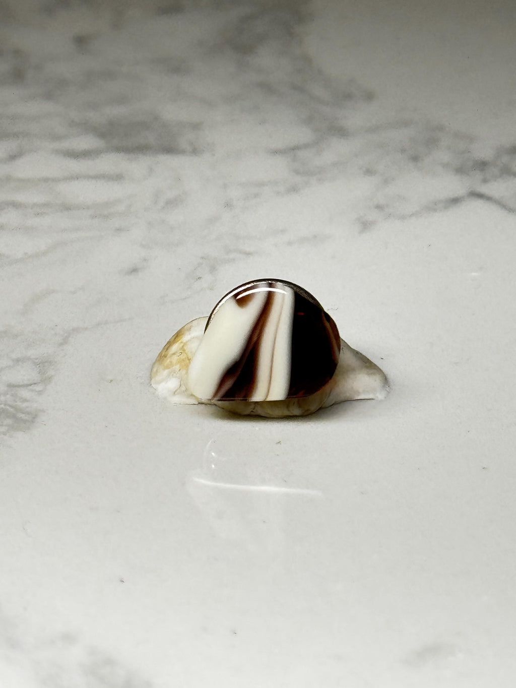 Banded Agate Stone Lapel Pin: Brown & Cream Polished - Vintage Accessory