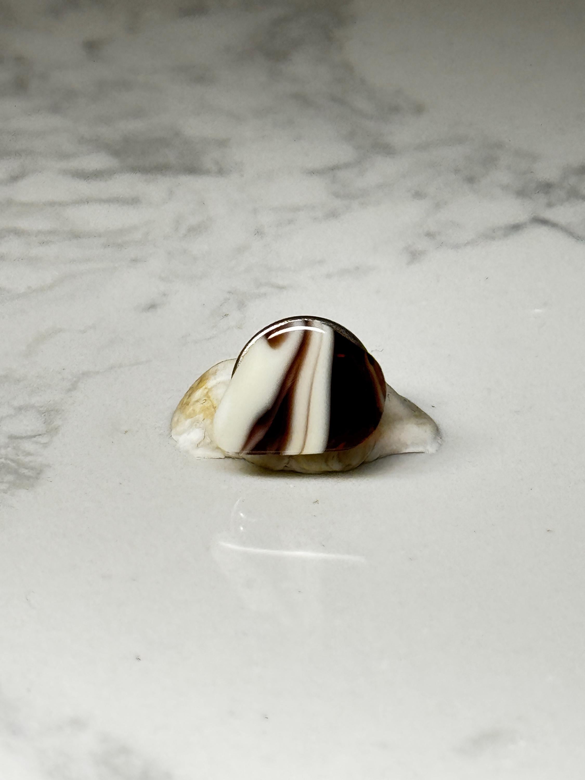Banded Agate Stone Lapel Pin: Brown & Cream Polished - Vintage Accessory
