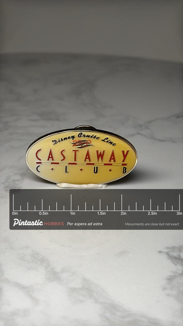 Disney Cruise Line Castaway Club Pin: Yellow Enamel - 2000s Accessory with ruler overlay for size reference