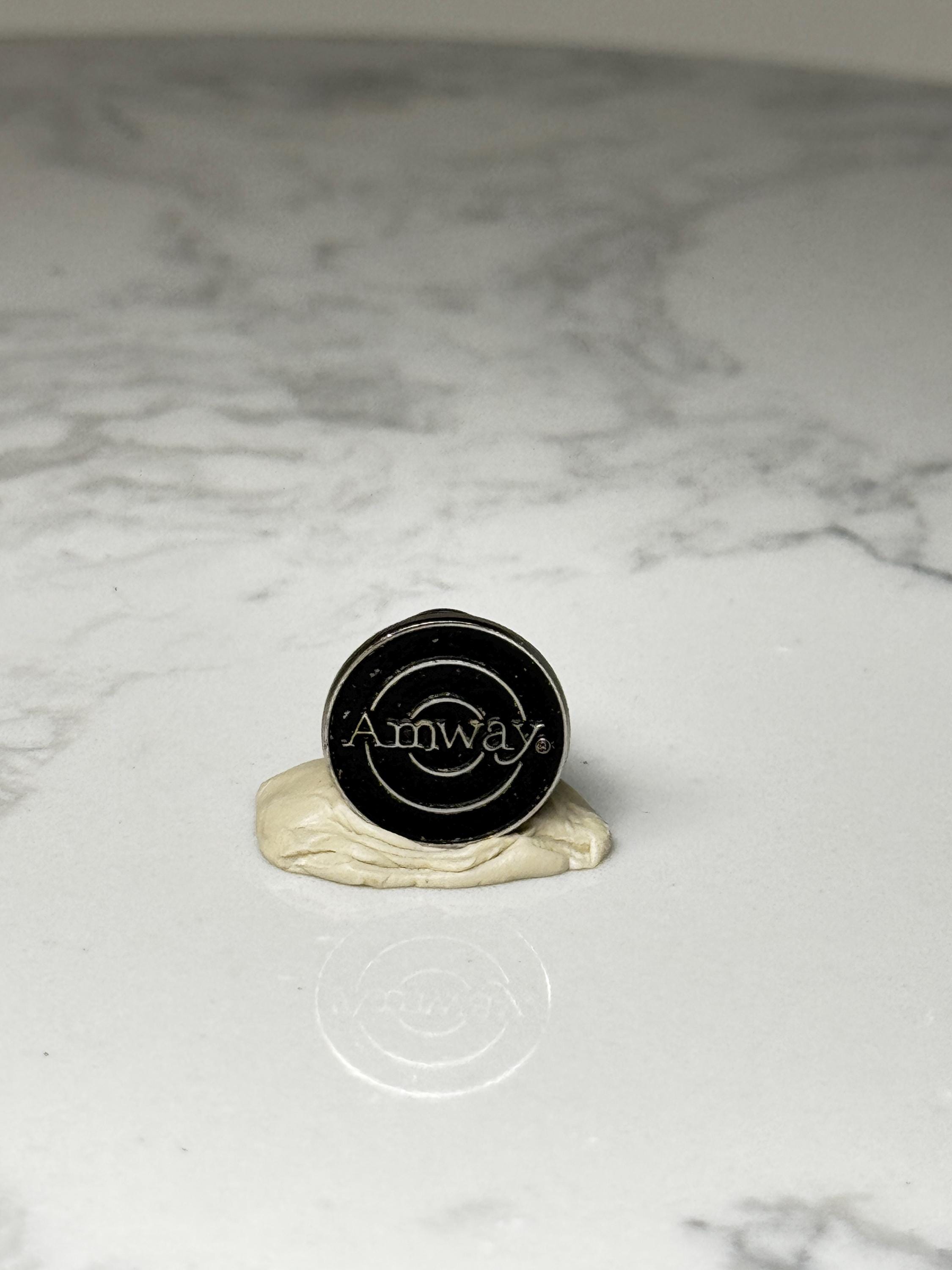 Amway Logo Lapel Pin: Black Enamel Silver Tone - Corporate Accessory