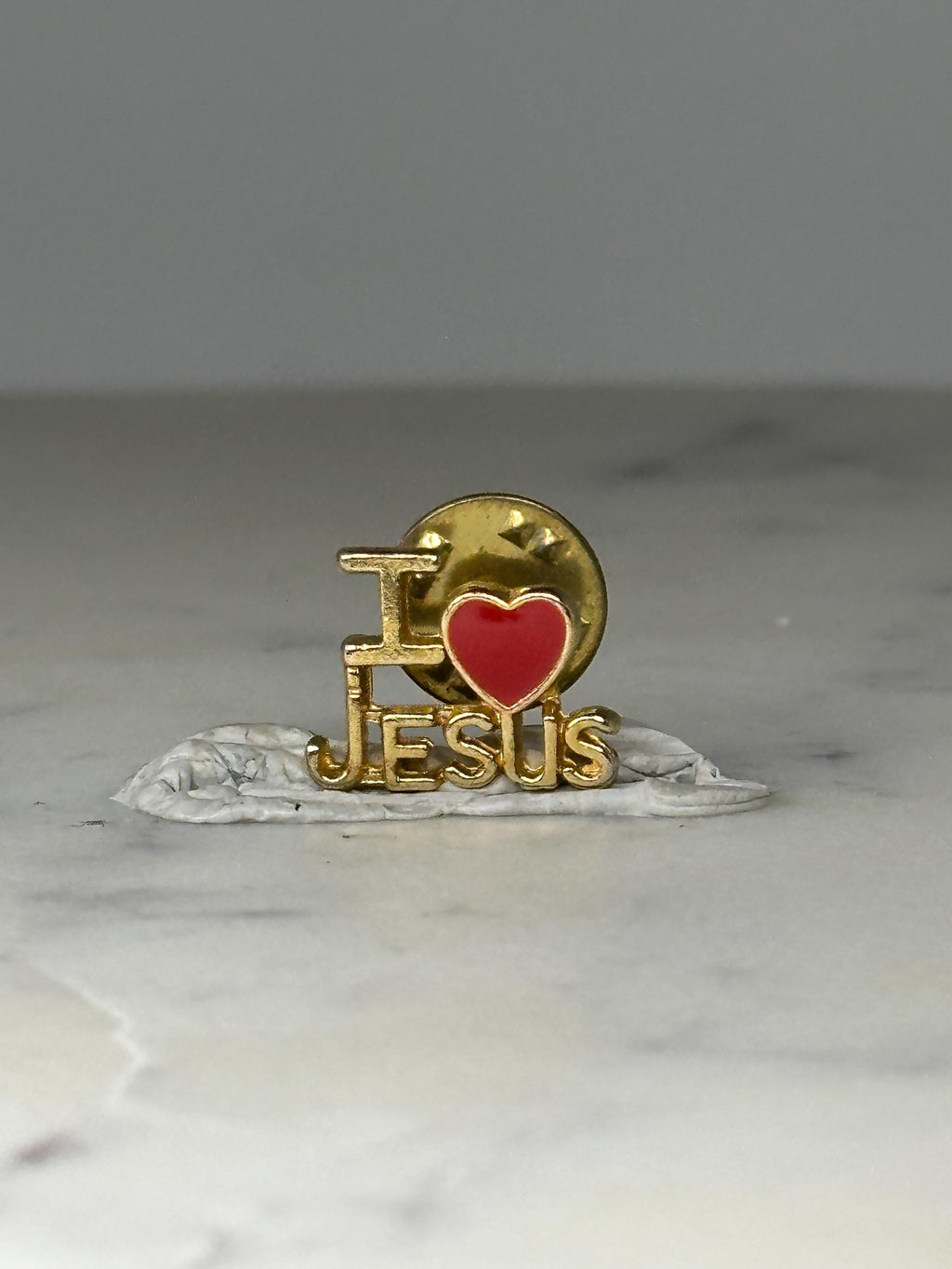 I Love Jesus Lapel Pin: Gold Tone Red Heart - Religious Accessory