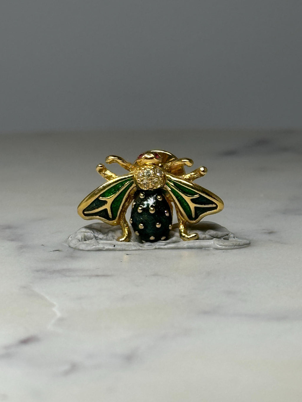 Ladybug Insect Lapel Pin: Gold Tone Green Enamel - Nature Accessory