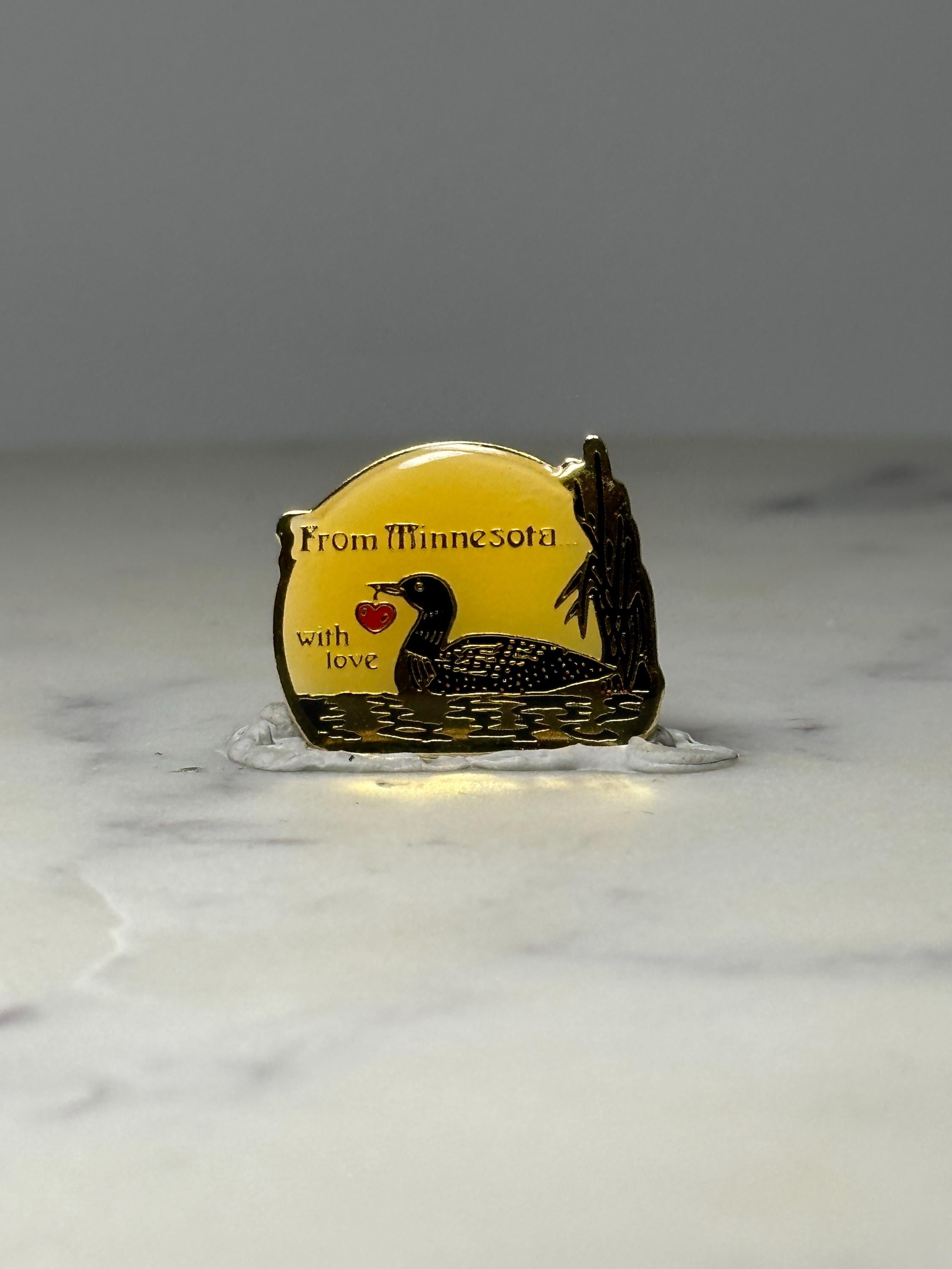 Minnesota Loon Enamel Pin: Yellow Sunset - State Souvenir Accessory