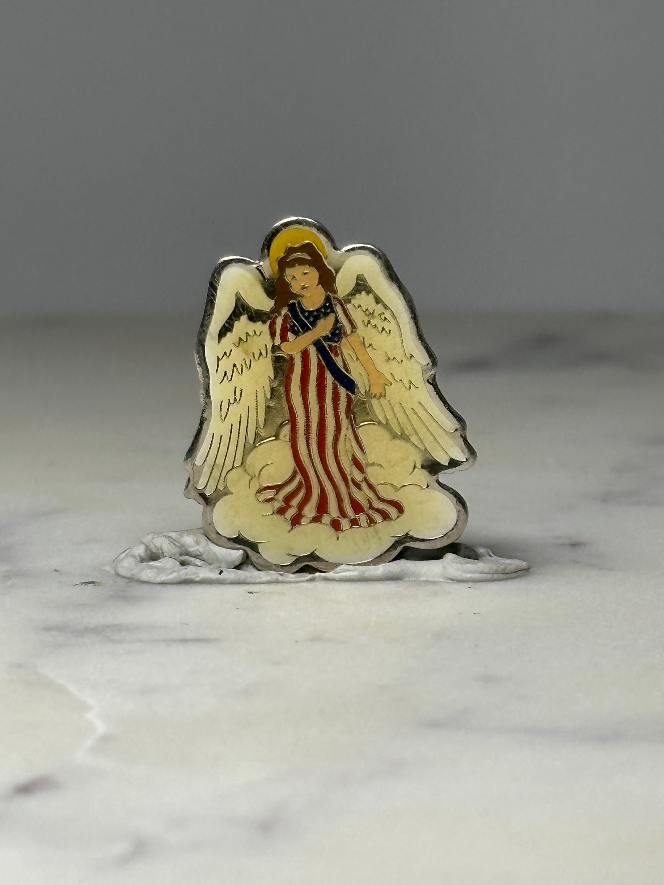 Patriotic Angel Enamel Pin: Red White Blue - Religious Accessory