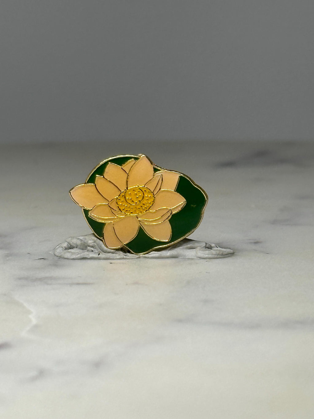 Lotus Flower Enamel Pin: Gold Tone & Green - Floral Nature Accessory