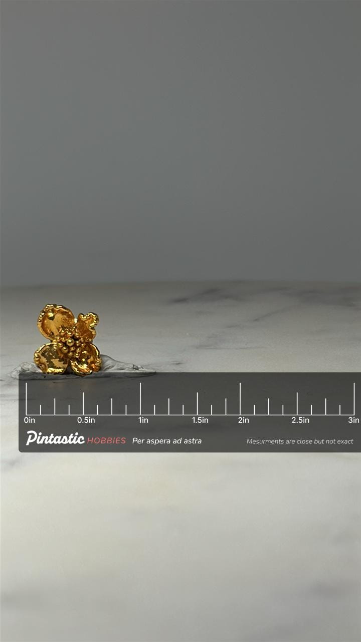 Gold Tone Flower Lapel Pin: Textured Floral - Vintage Style Accessory with ruler overlay for size reference