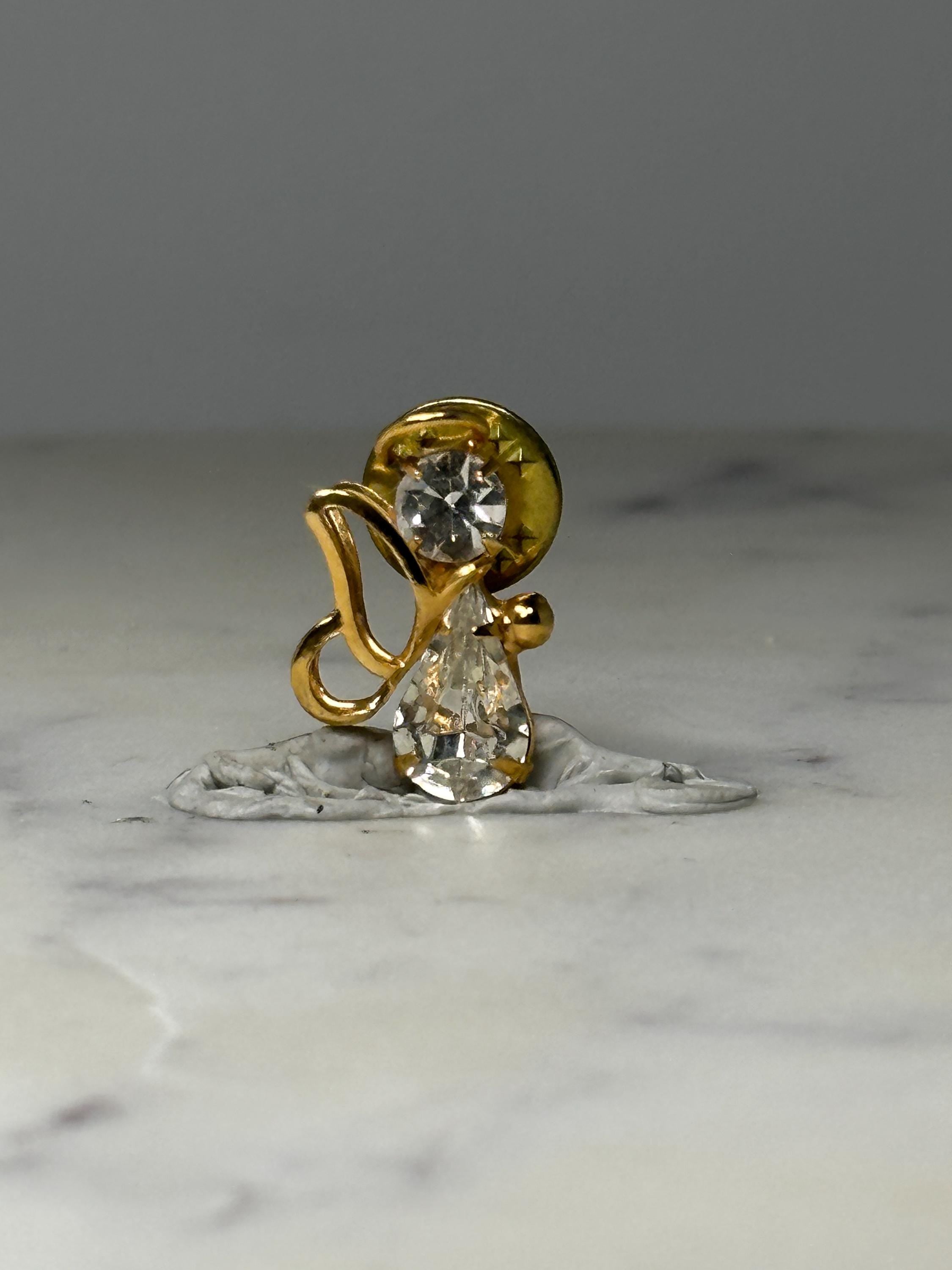 Angel Rhinestone Lapel Pin: Gold Tone Figural - Vintage Religious Accessory