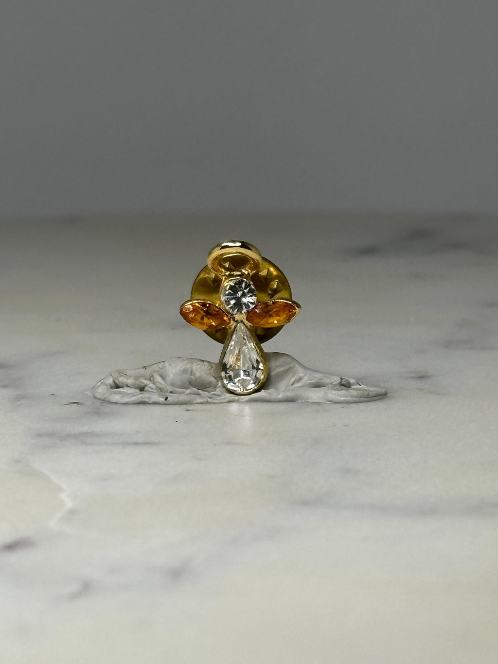 Angel Rhinestone Pin: Gold Tone & Amber - Vintage Religious Accessory