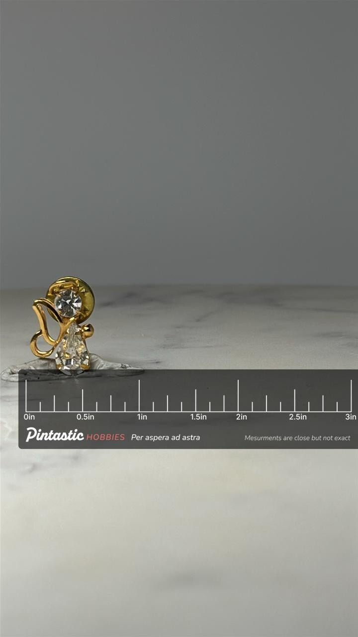 Angel Rhinestone Lapel Pin: Gold Tone Figural - Vintage Religious Accessory with ruler overlay for size reference
