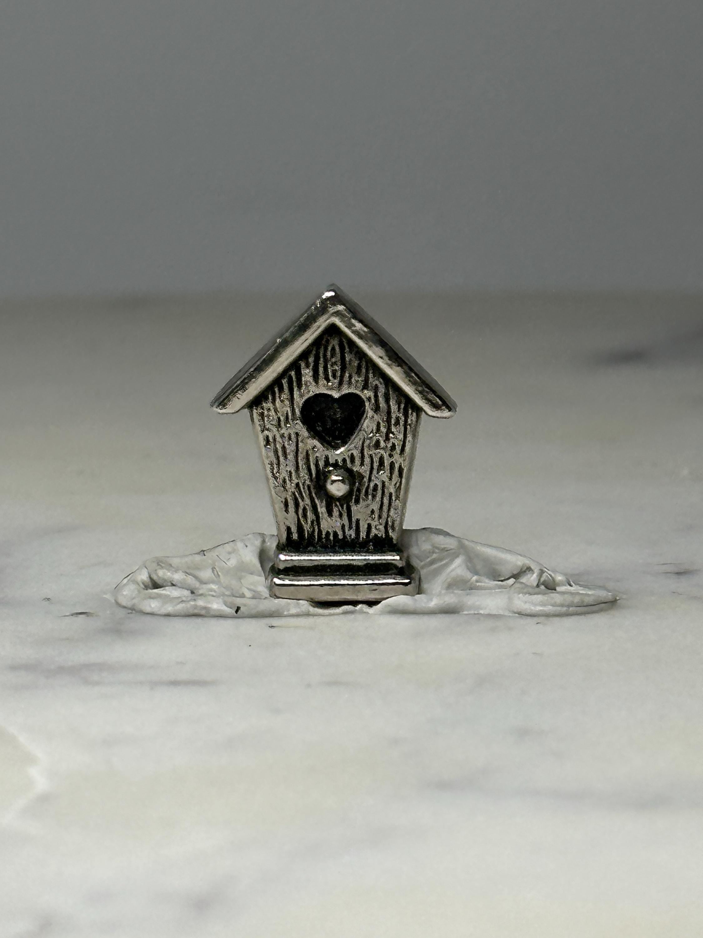 Birdhouse Lapel Pin: Silver Tone Heart Cutout - Rustic Nature Accessory