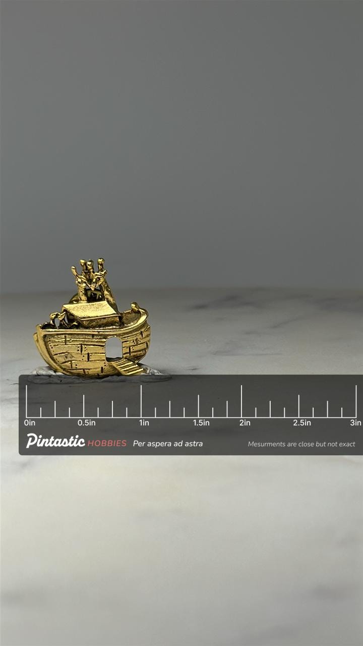 Noahs Ark Figural Pin: Gold Tone - Biblical Religious Accessory with ruler overlay for size reference