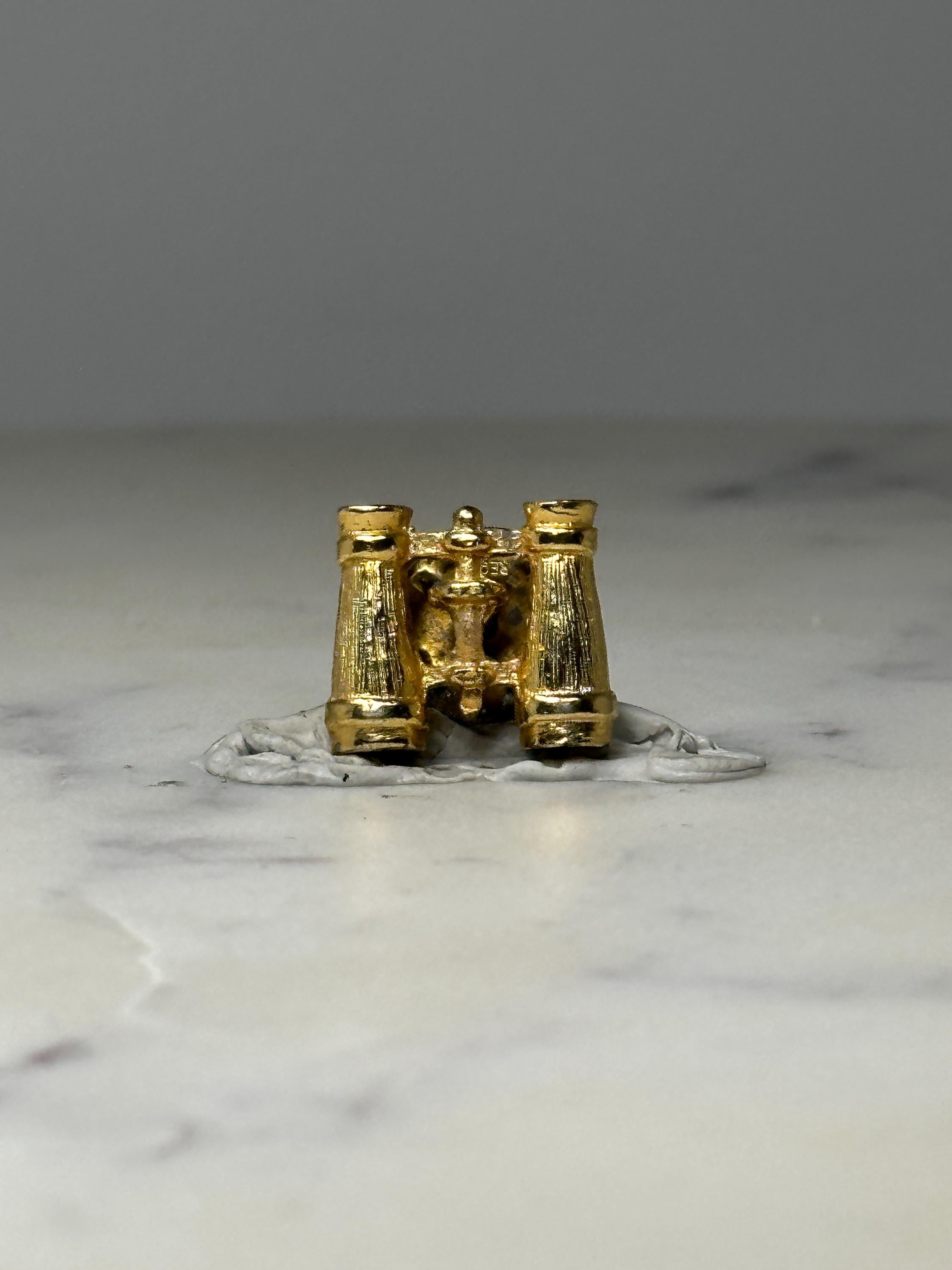 Binoculars Lapel Pin: Gold Tone Metal - Vintage Travel Accessory