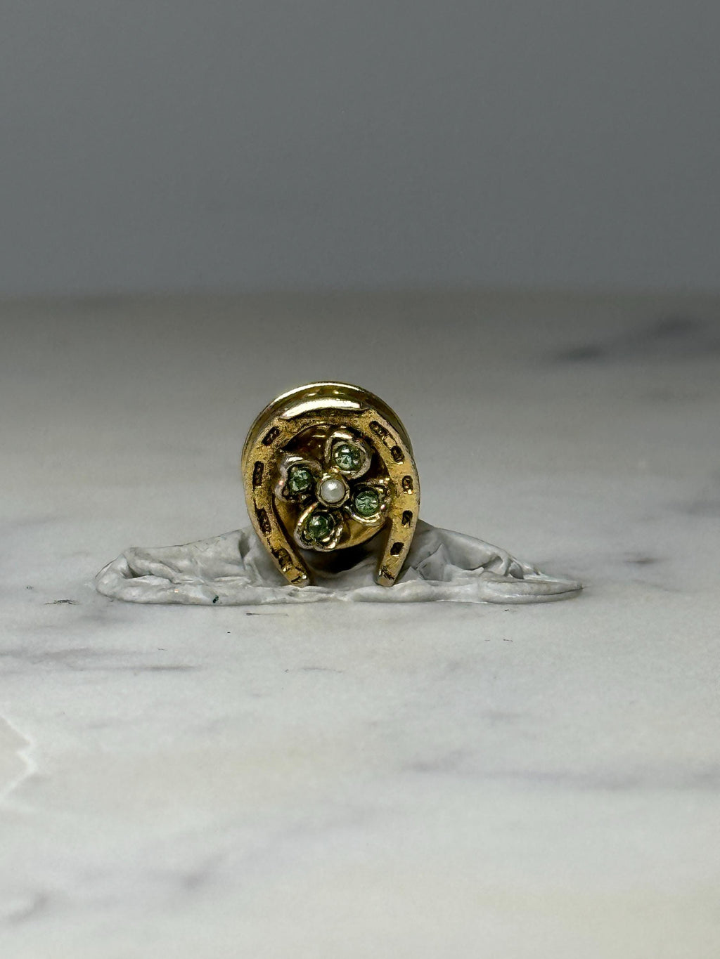 Lucky Horseshoe Clover Pin: Gold Tone Green Enamel - Irish Theme Accessory