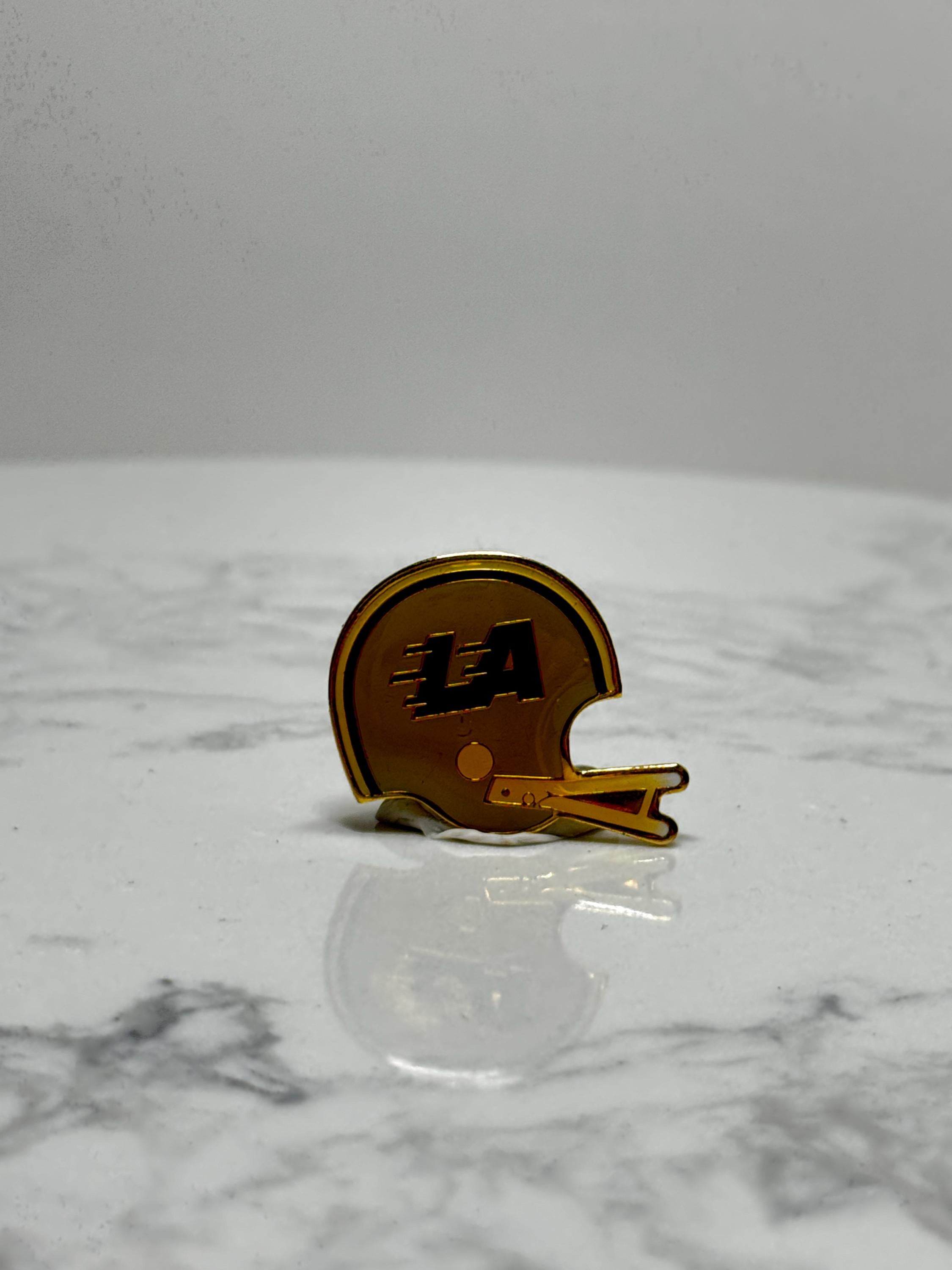 LA Football Helmet Pin: Gold Tone Enamel - Vintage Sports Accessory
