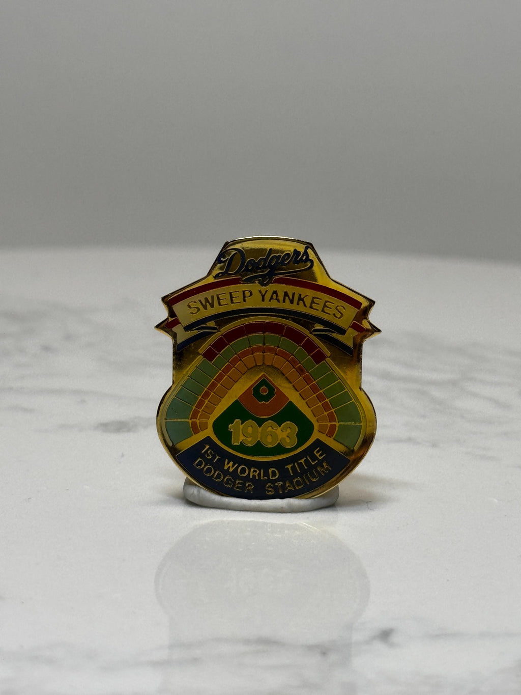 Dodgers Sweep Yankees Pin: Gold Enamel Stadium - 1963 Baseball Accessory