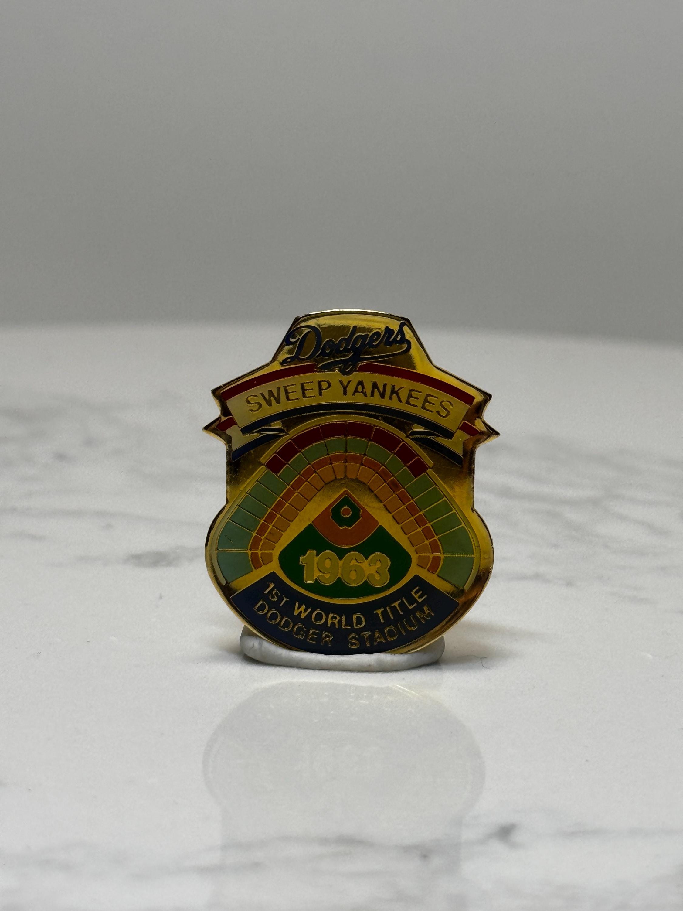 Dodgers Sweep Yankees Pin: Gold Enamel Stadium - 1963 Baseball Accessory