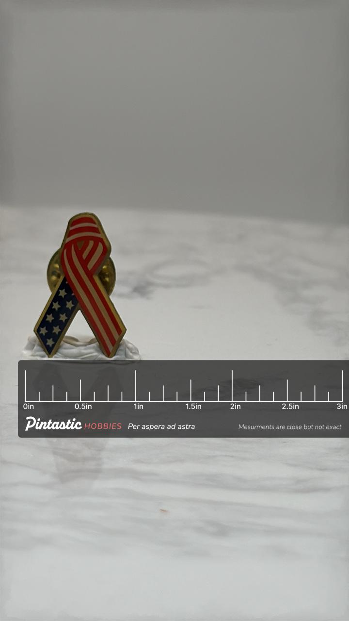 American Flag Ribbon Pin: Red White Blue Enamel - Patriotic Accessory with ruler overlay for size reference
